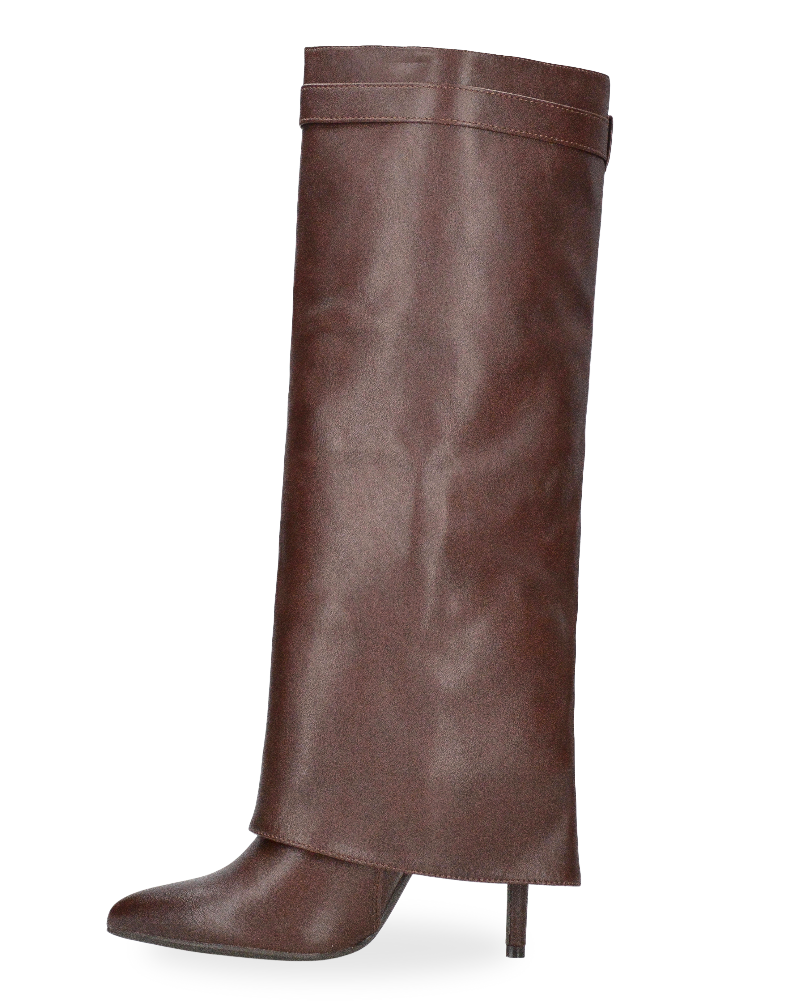 LALITA - brown tall boots with fold-over cuff and gold decoration