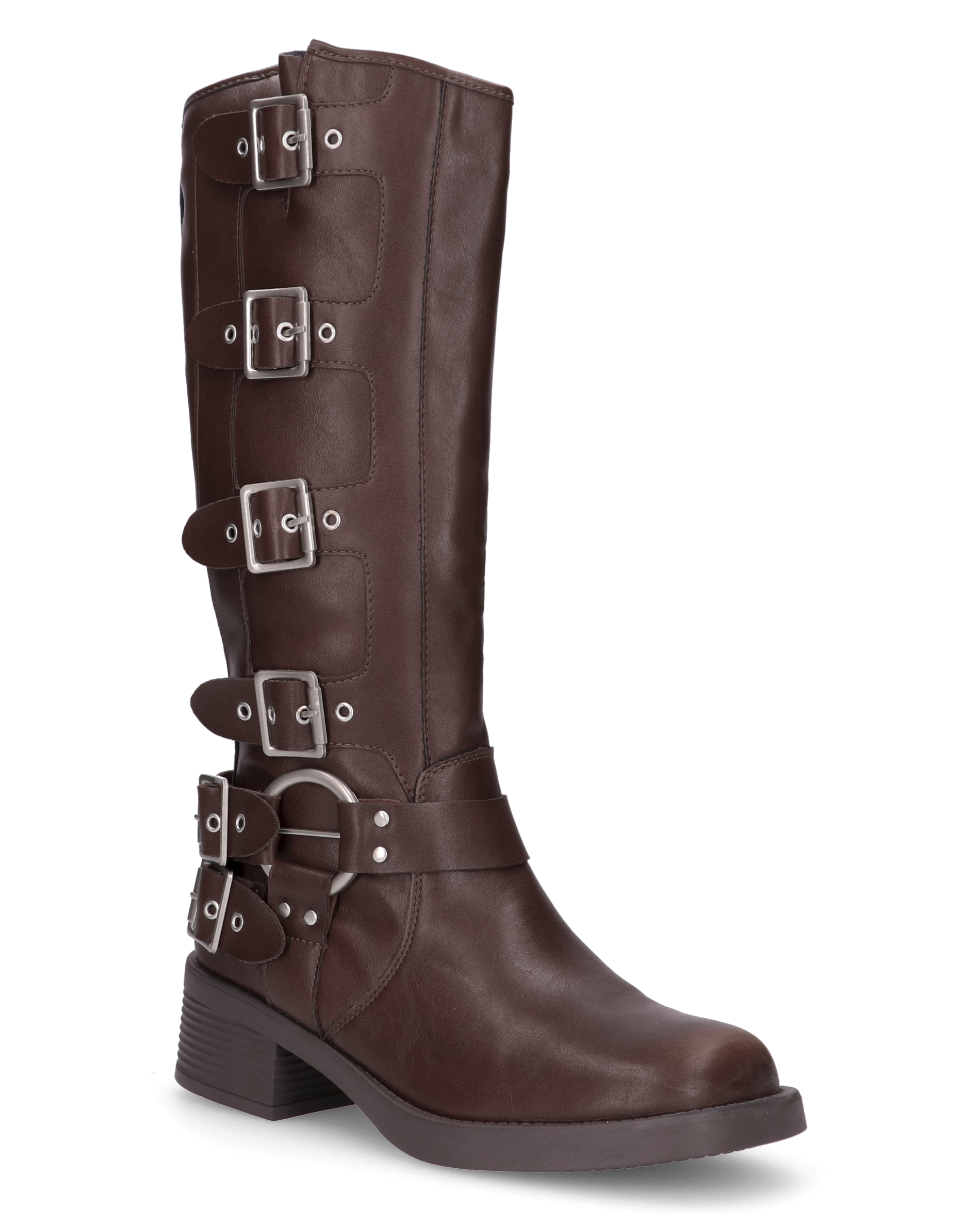 SHAKIIRA - brown knee-high boots with straps and buckles
