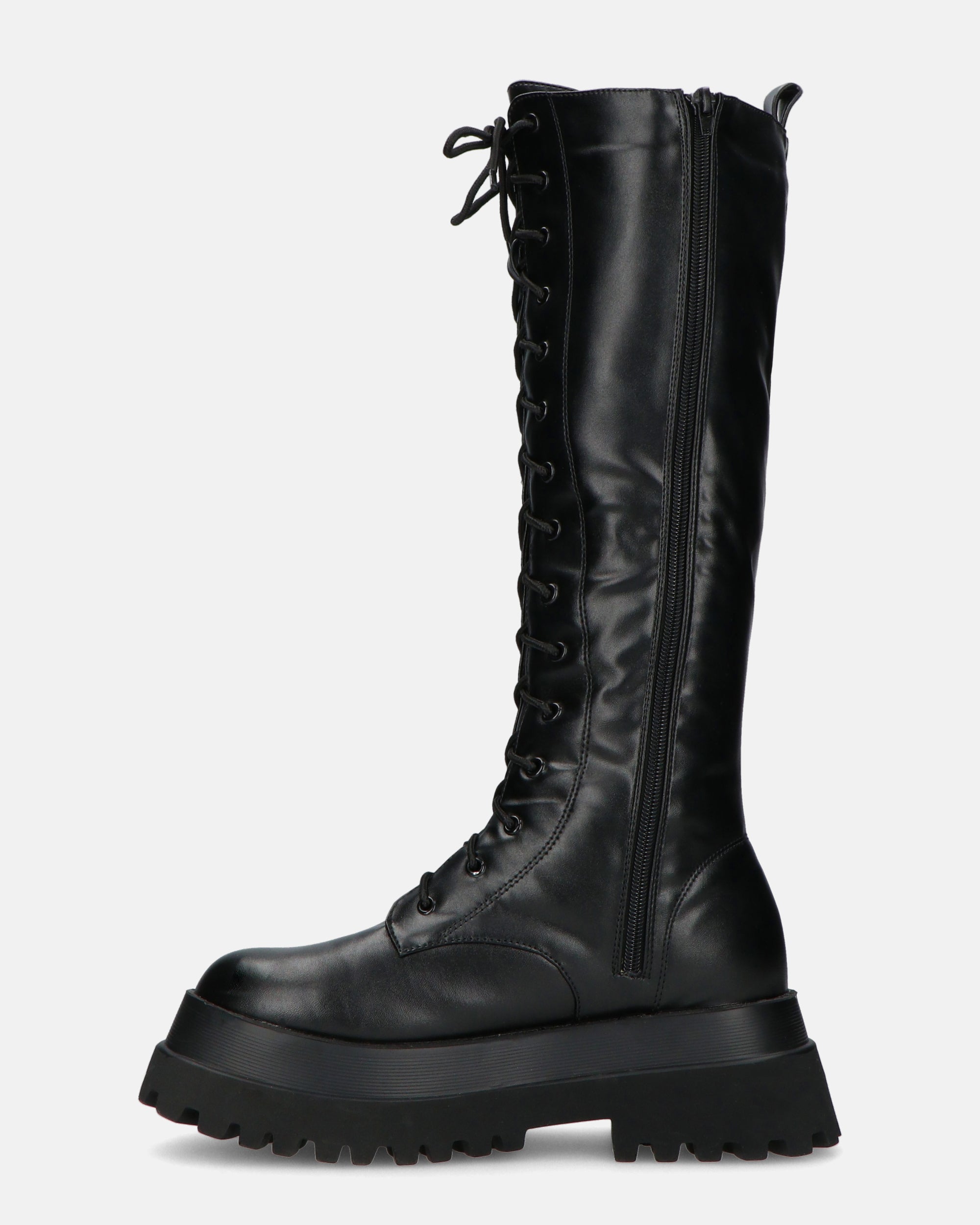 RENATHA - black tall lace-up boots
