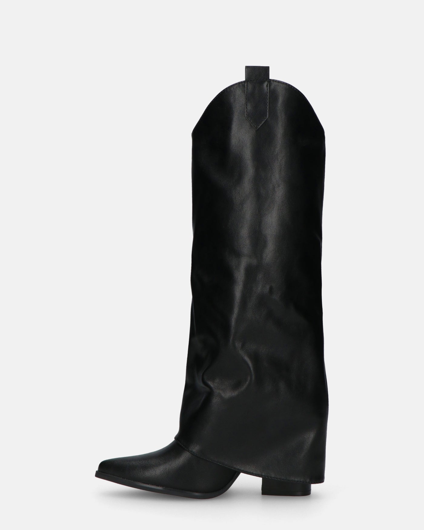 TORINA - black knee-high Western boots with turn-down cuff