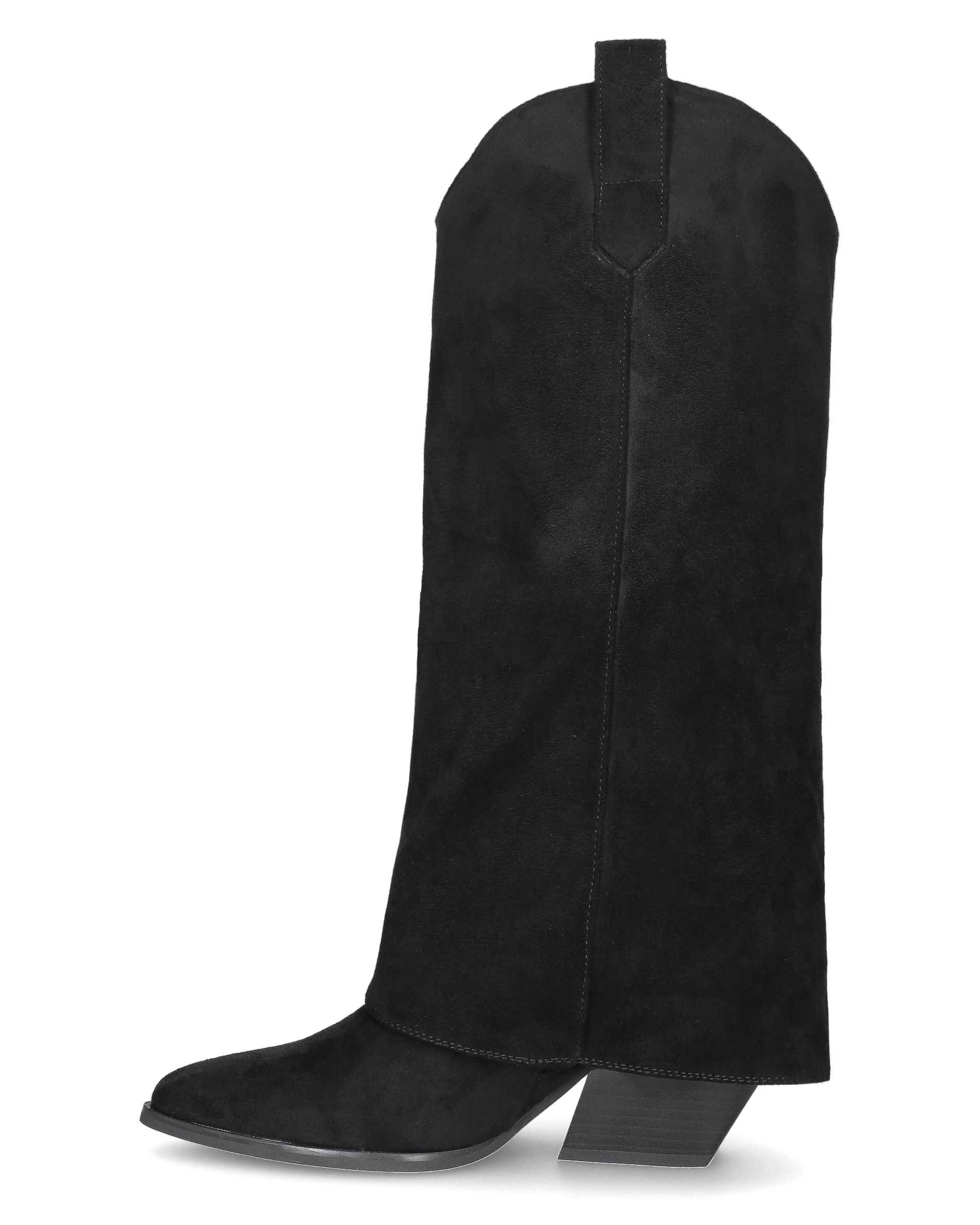 VENUS - black faux suede tall boots with turn-down cuff