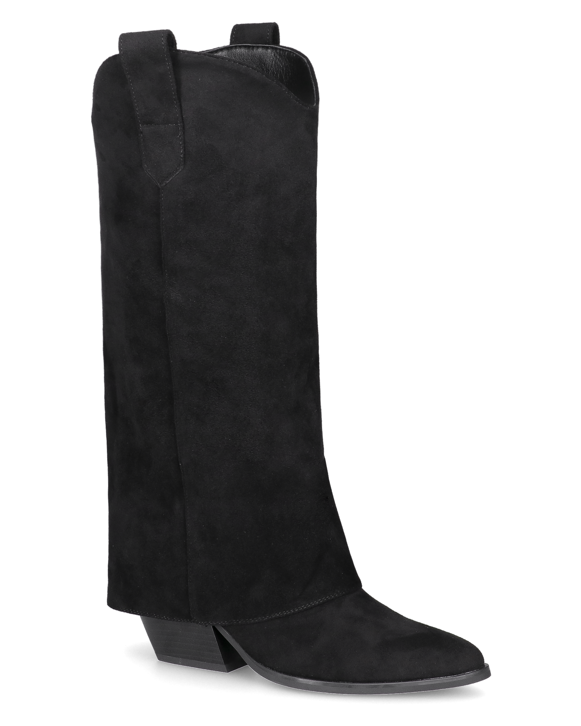 VENUS - black faux suede tall boots with turn-down cuff