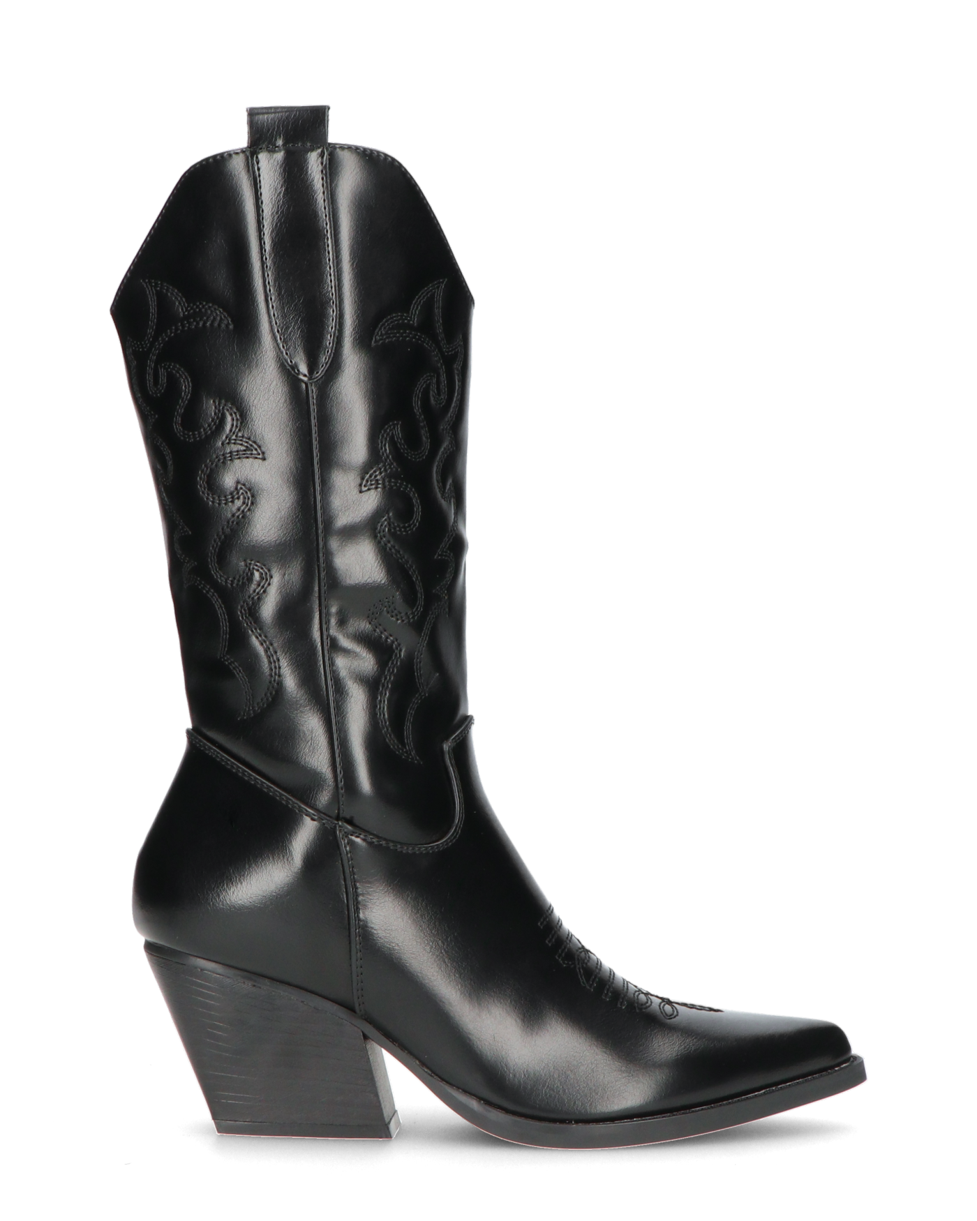 ALISHA - Black Faux-Leather Texan Cowboy Boots