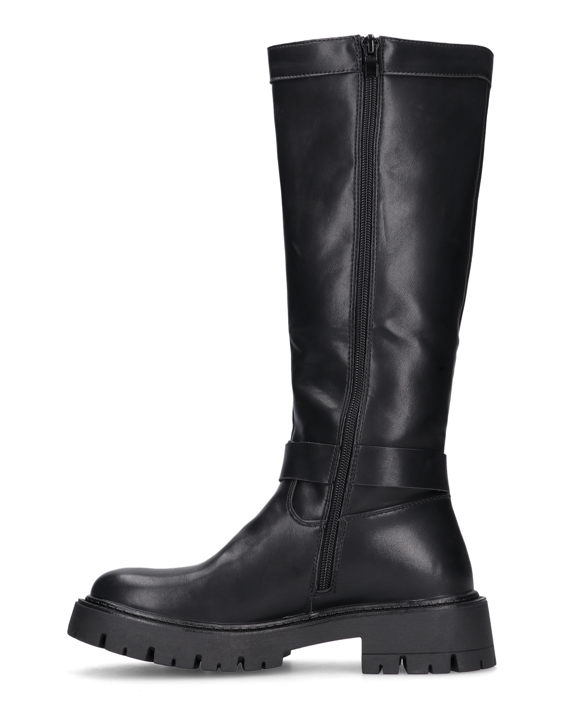 VIKA - black tall boots with belt, zip and snap button