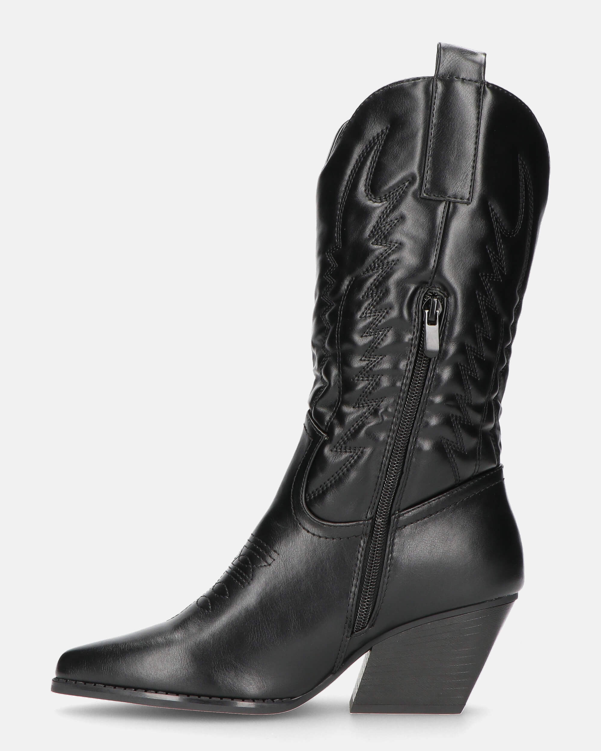 VITA - Black Faux-Leather Texan Cowboy Boots