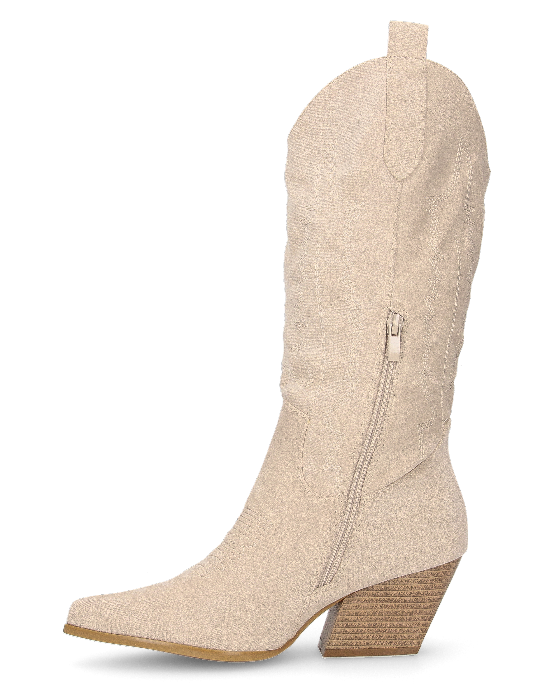 VITA - light beige suede Western boots with embroidery and zip