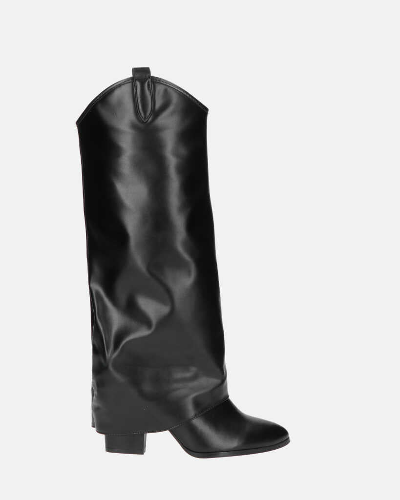 KEZIA - black high boot with turn-down cuff