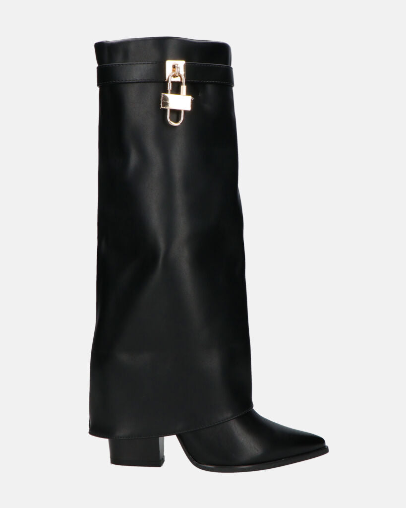 KAARINA - black knee-high boot with turn-down cuff