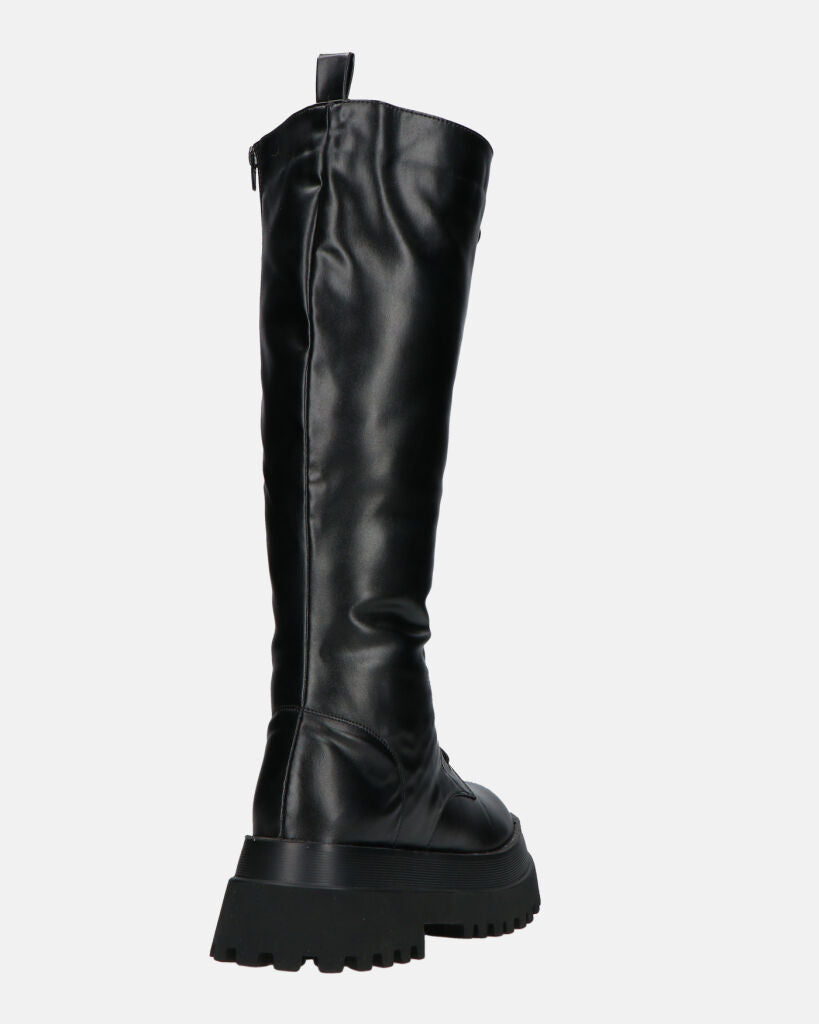RENATHA - black tall lace-up boots