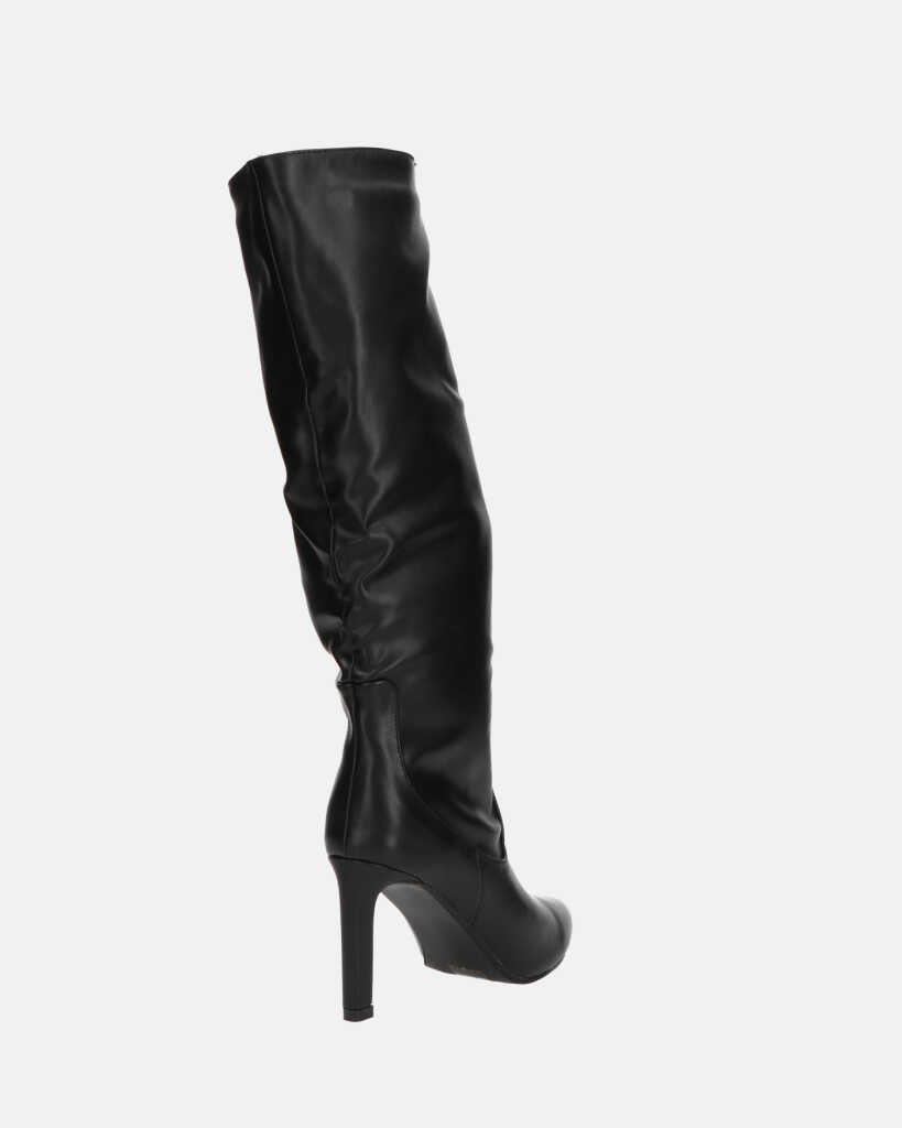 CAROLINE - black tall leather-effect heeled boots