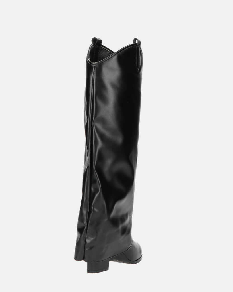 KEZIA - black high boot with turn-down cuff