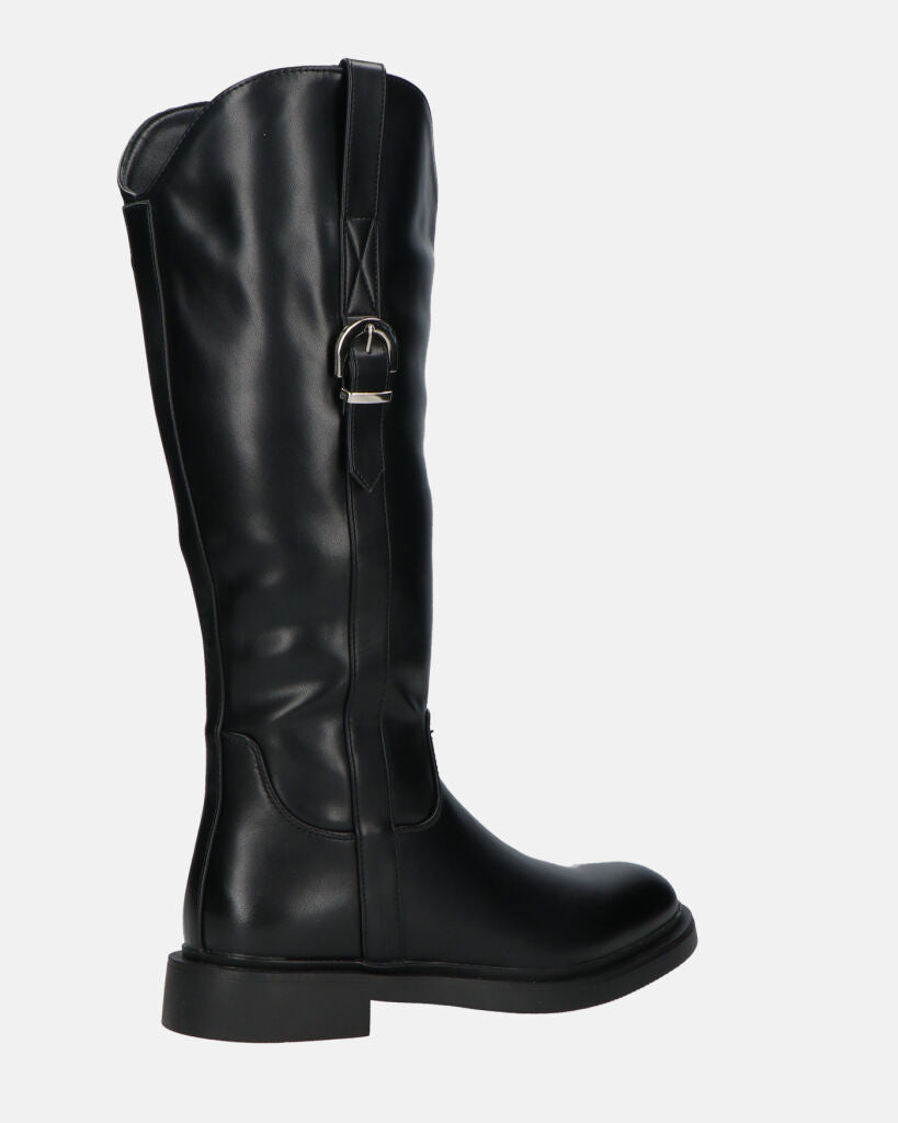 SOFIA - Black Knee-High Boots with Side Zip and Strap