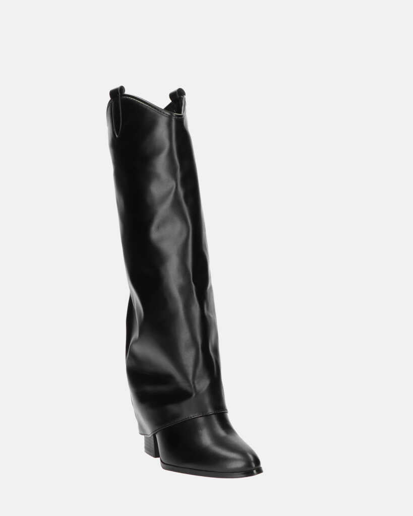 KEZIA - black high boot with turn-down cuff
