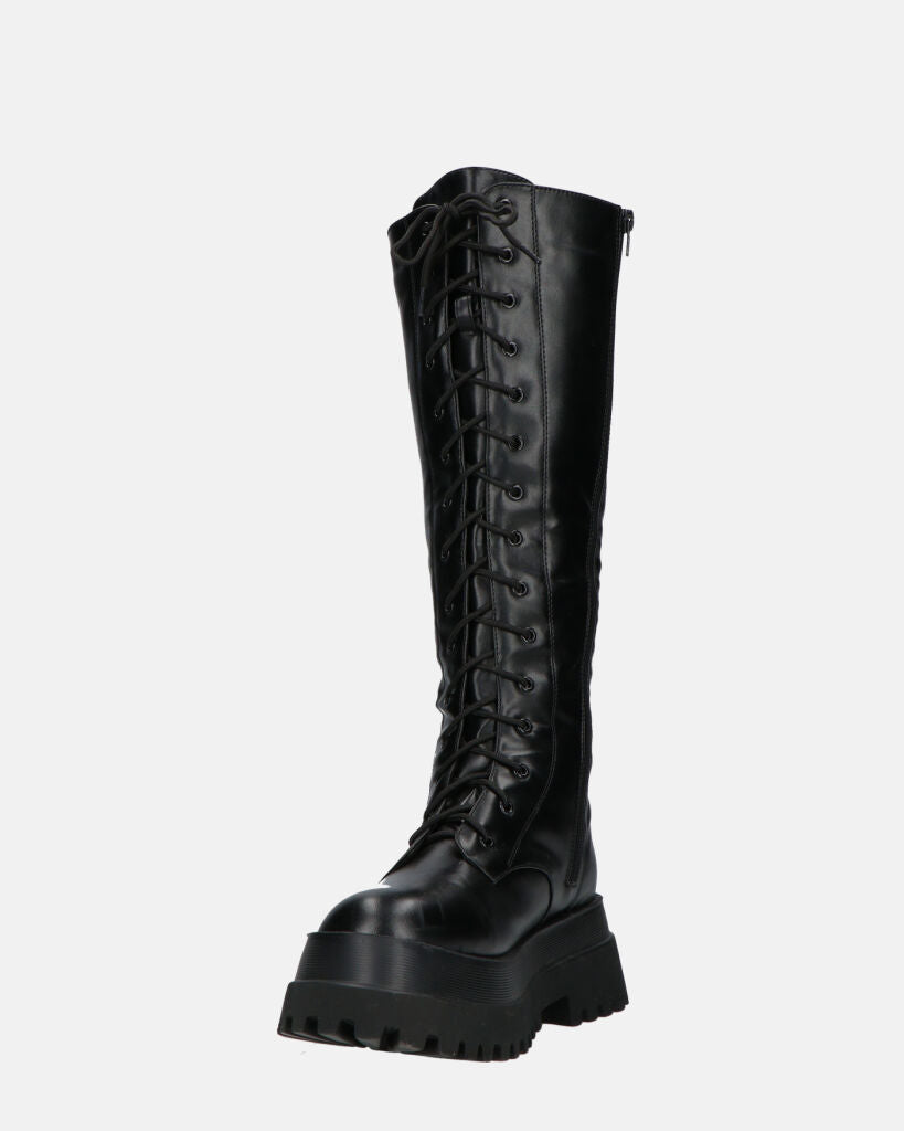 RENATHA - black tall lace-up boots
