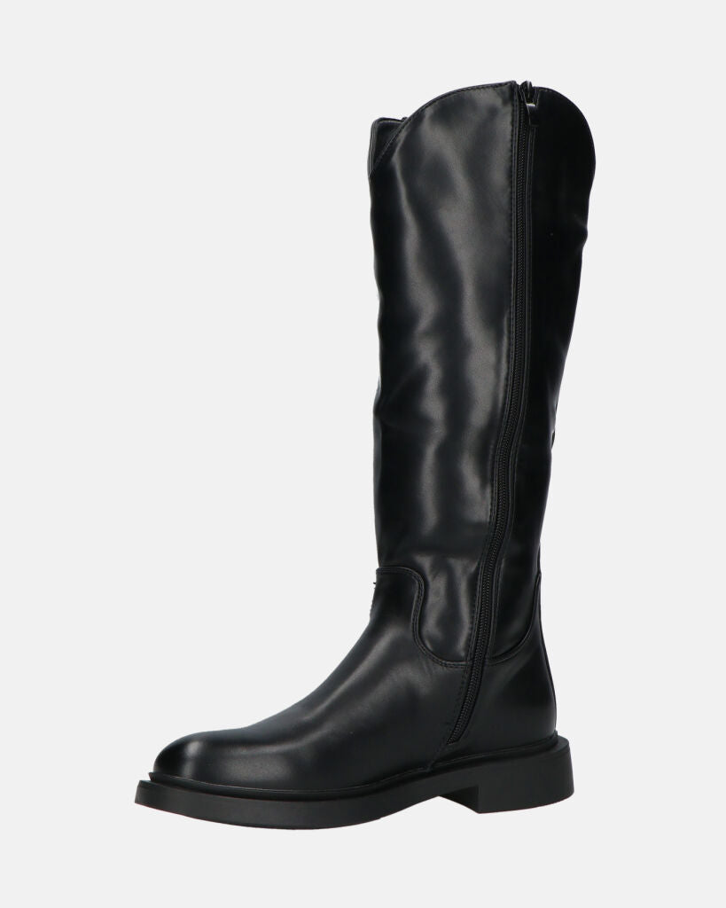 SOFIA - Black Knee-High Boots with Side Zip and Strap