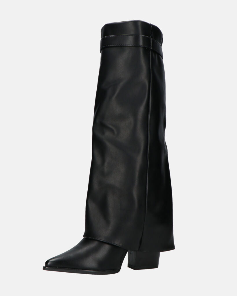 KAARINA - black knee-high boot with turn-down cuff