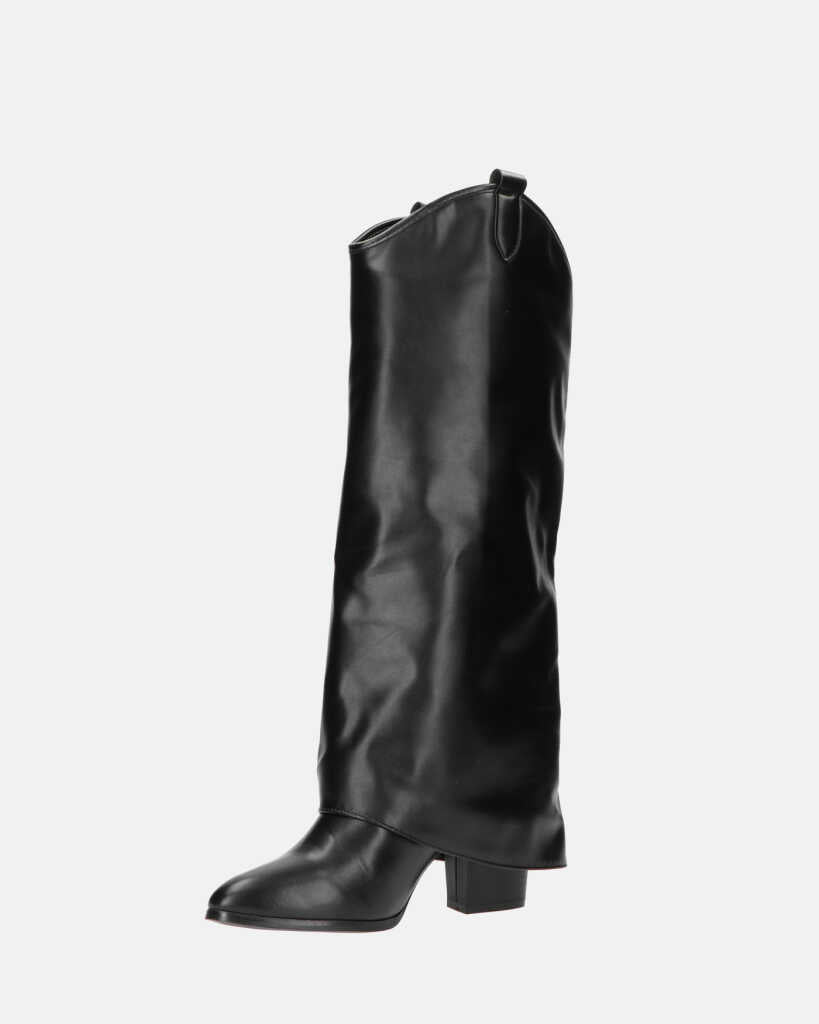 KEZIA - black high boot with turn-down cuff