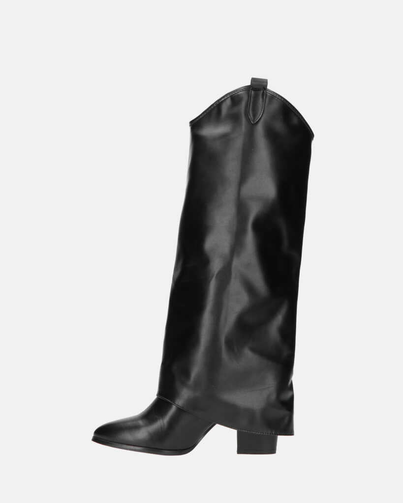 KEZIA - black high boot with turn-down cuff