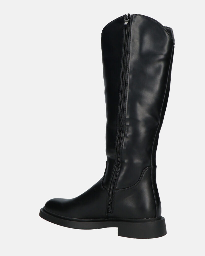 SOFIA - Black Knee-High Boots with Side Zip and Strap