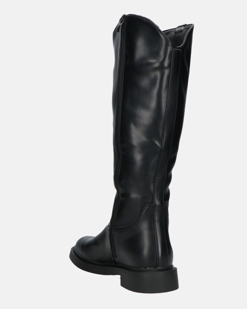 SOFIA - Black Knee-High Boots with Side Zip and Strap