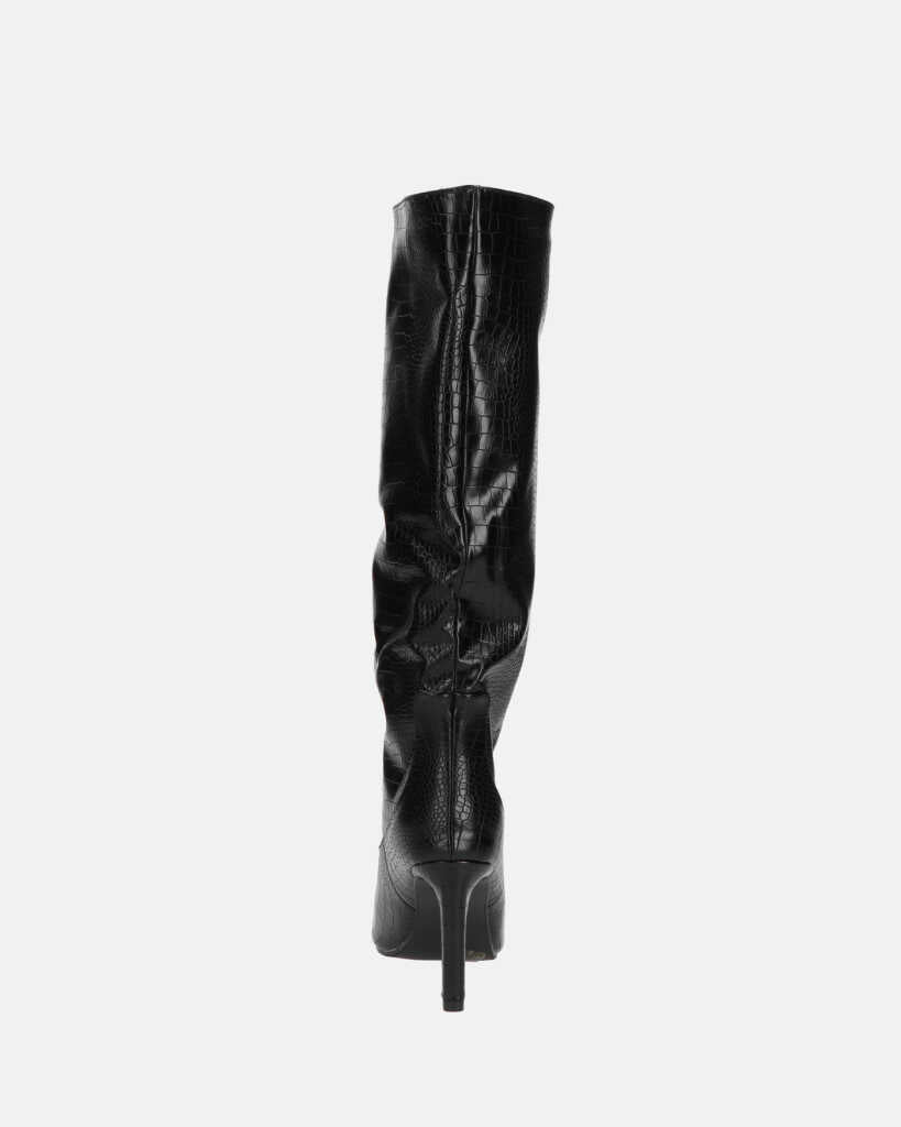 CAROLINE - black snakeskin-effect high-heeled knee-high boot