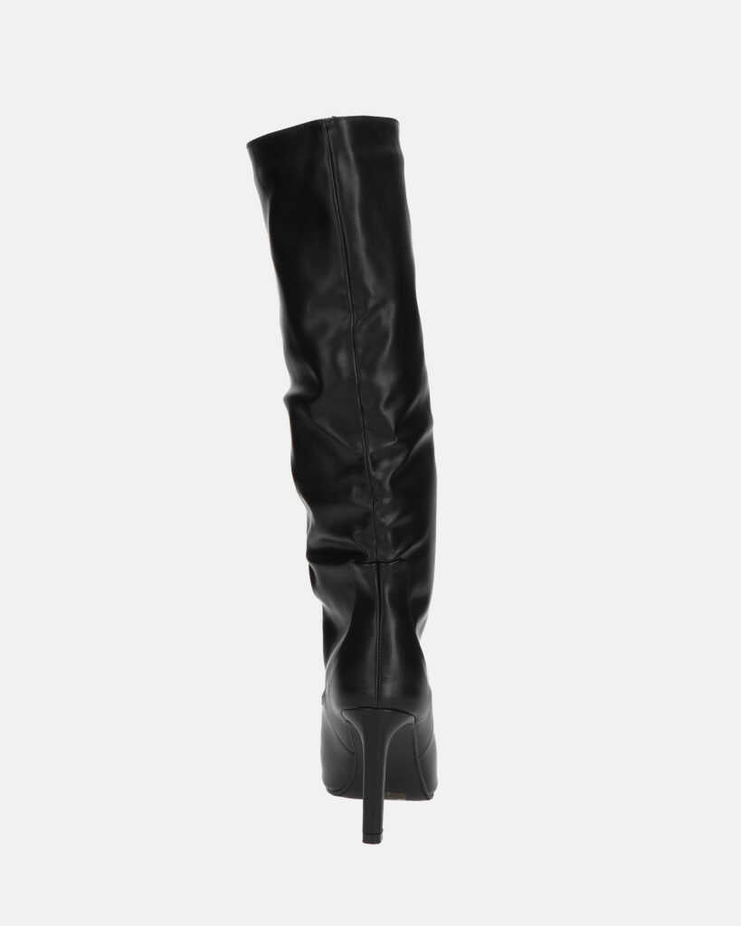 CAROLINE - black tall leather-effect heeled boots