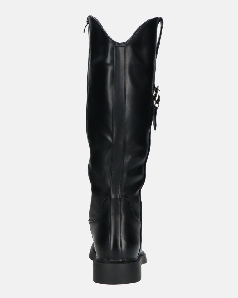 SOFIA - Black Knee-High Boots with Side Zip and Strap