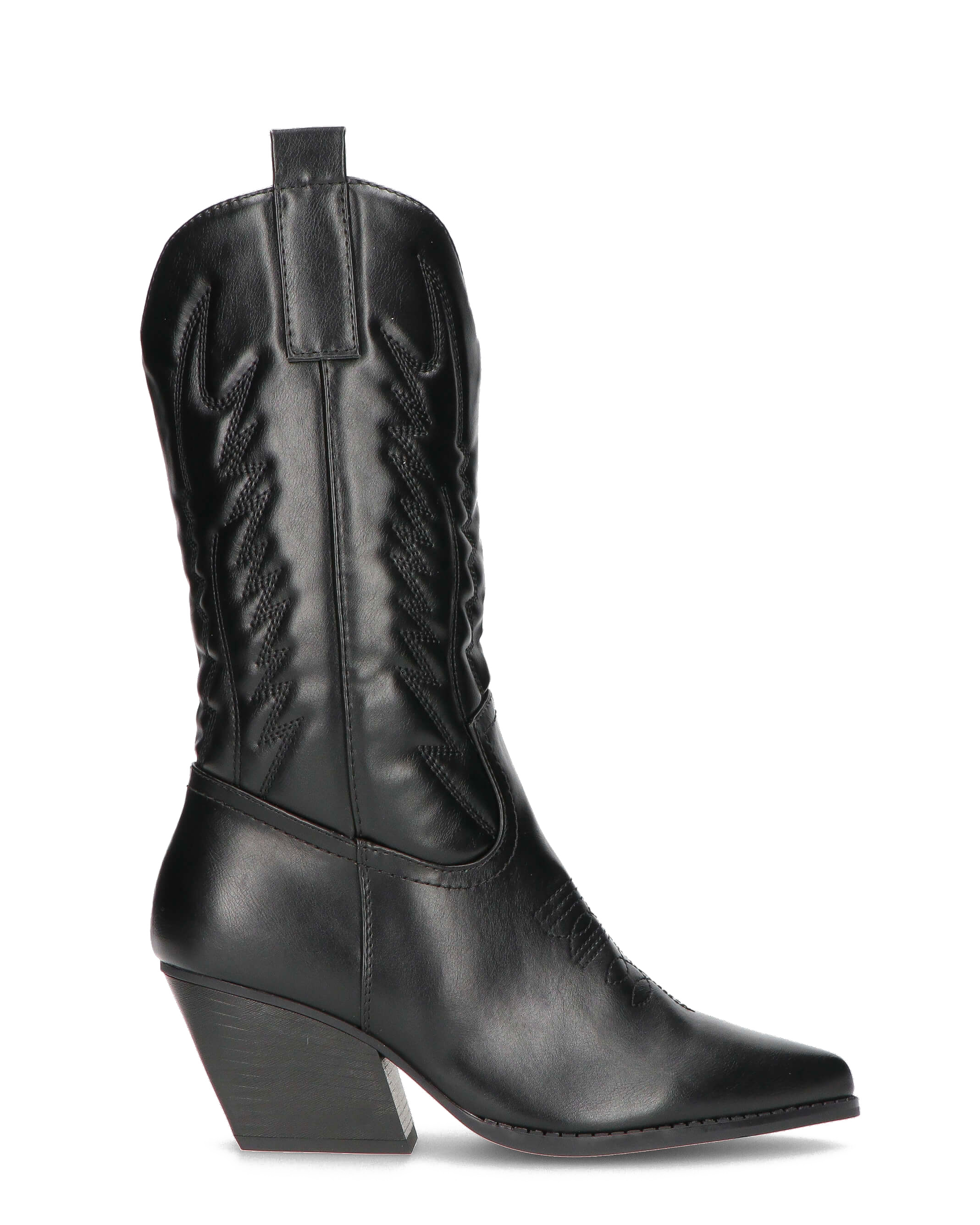 VITA - Black Faux-Leather Texan Cowboy Boots