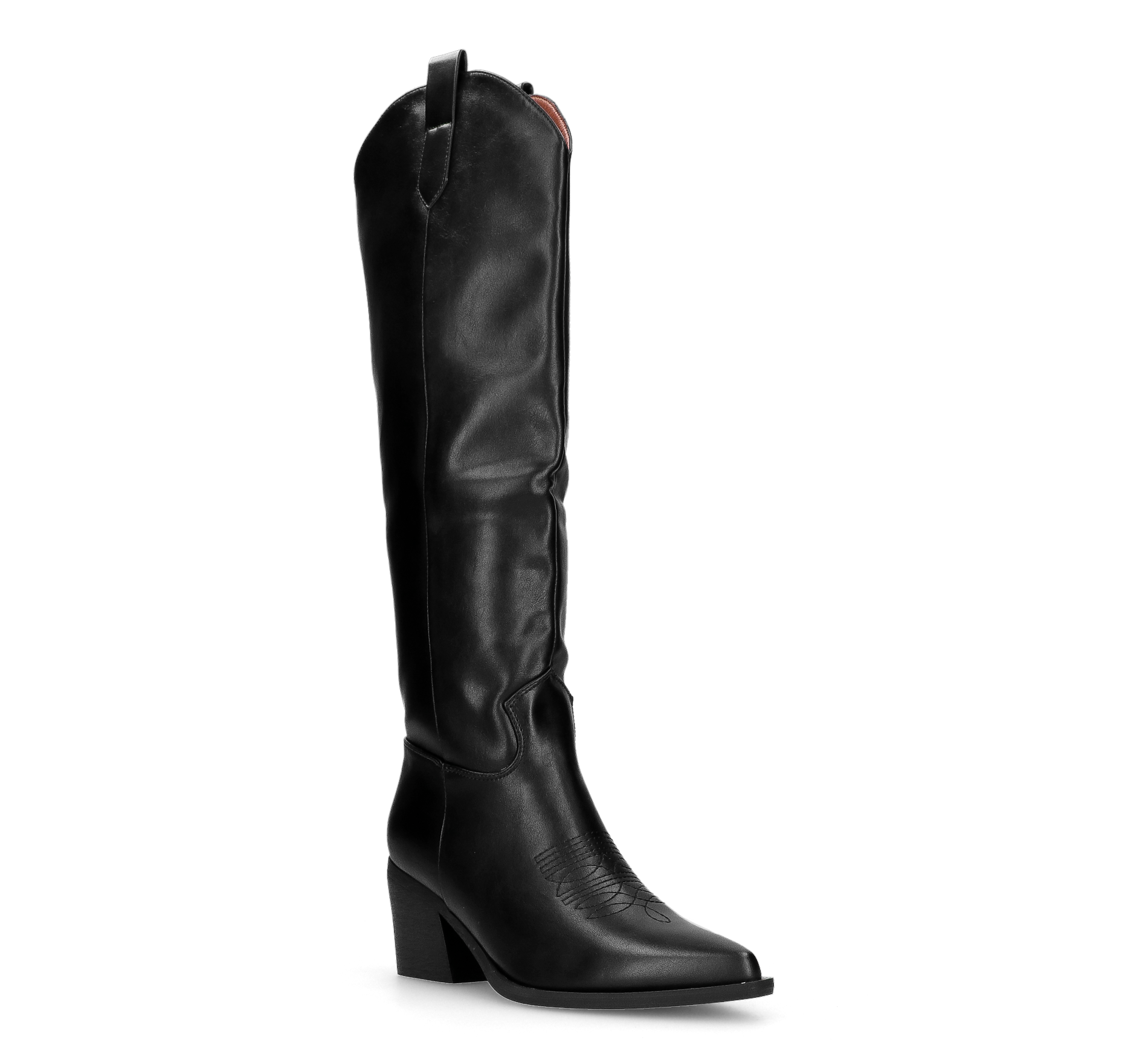 XANA - tall black faux leather Texan cowboy boots