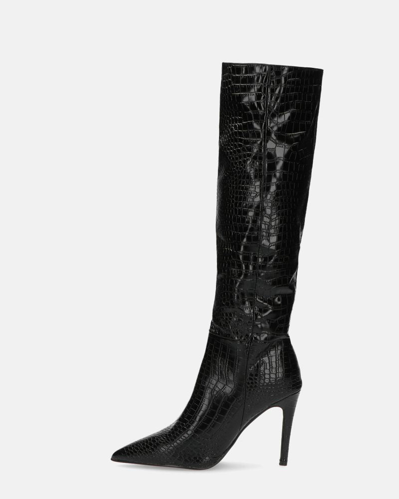 LOLY - black snakeskin-effect heeled boots
