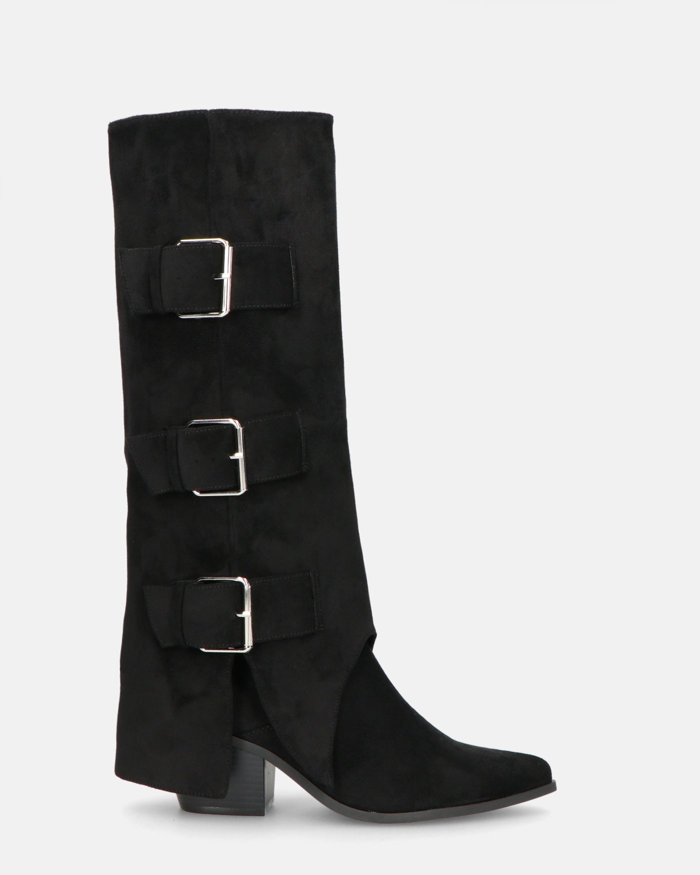 RAHEL - Black Suede Shoes with Straps and Side Zip