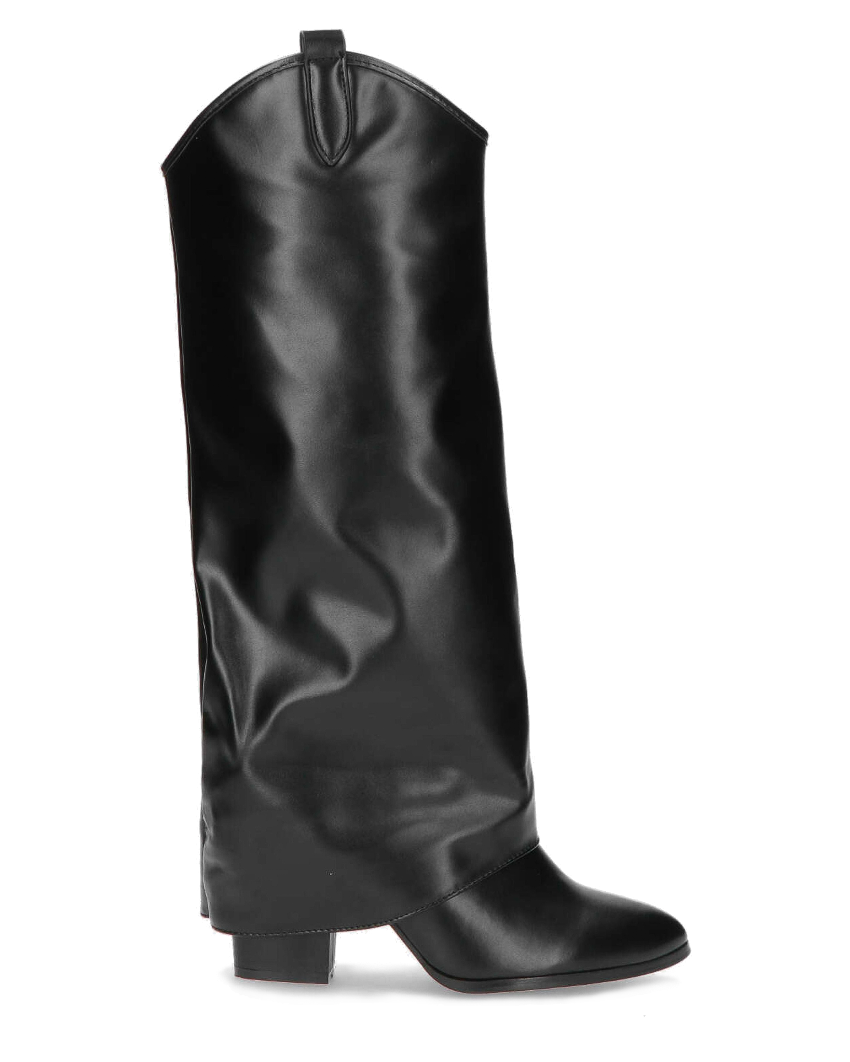 KEZIA - black high boot with turn-down cuff