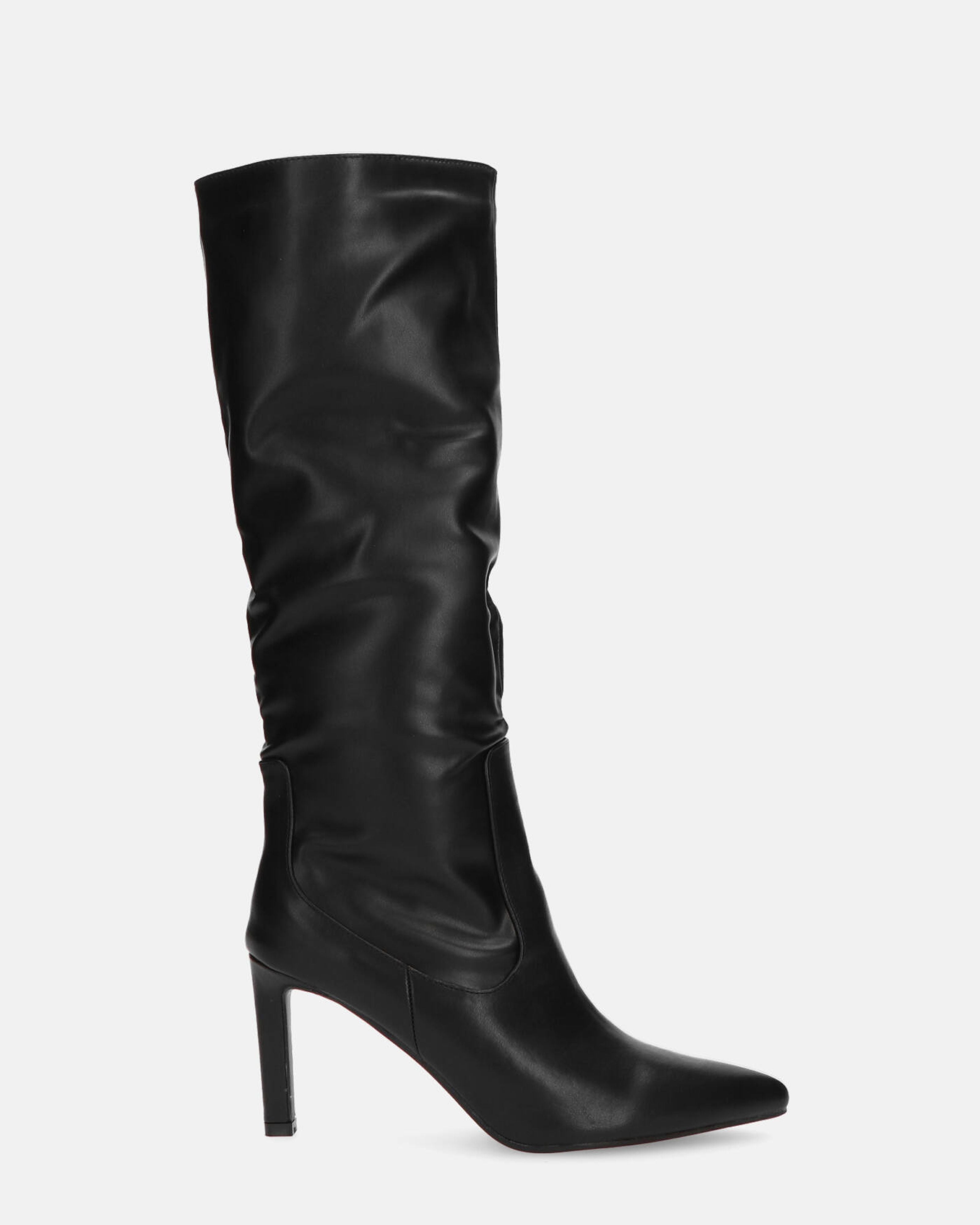 CAROLINE - black tall leather-effect heeled boots
