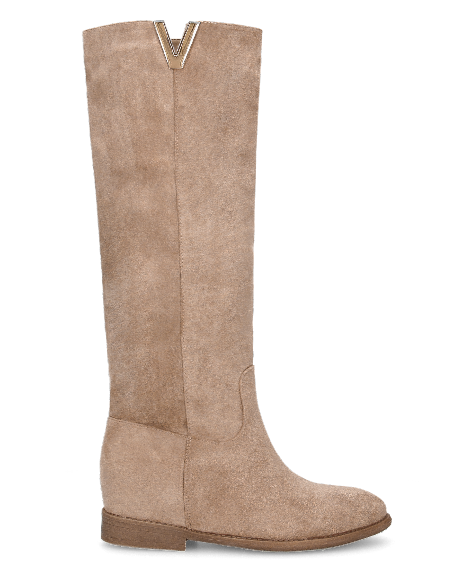 ANTEA - beige suede tall boots with internal wedge and gold trim
