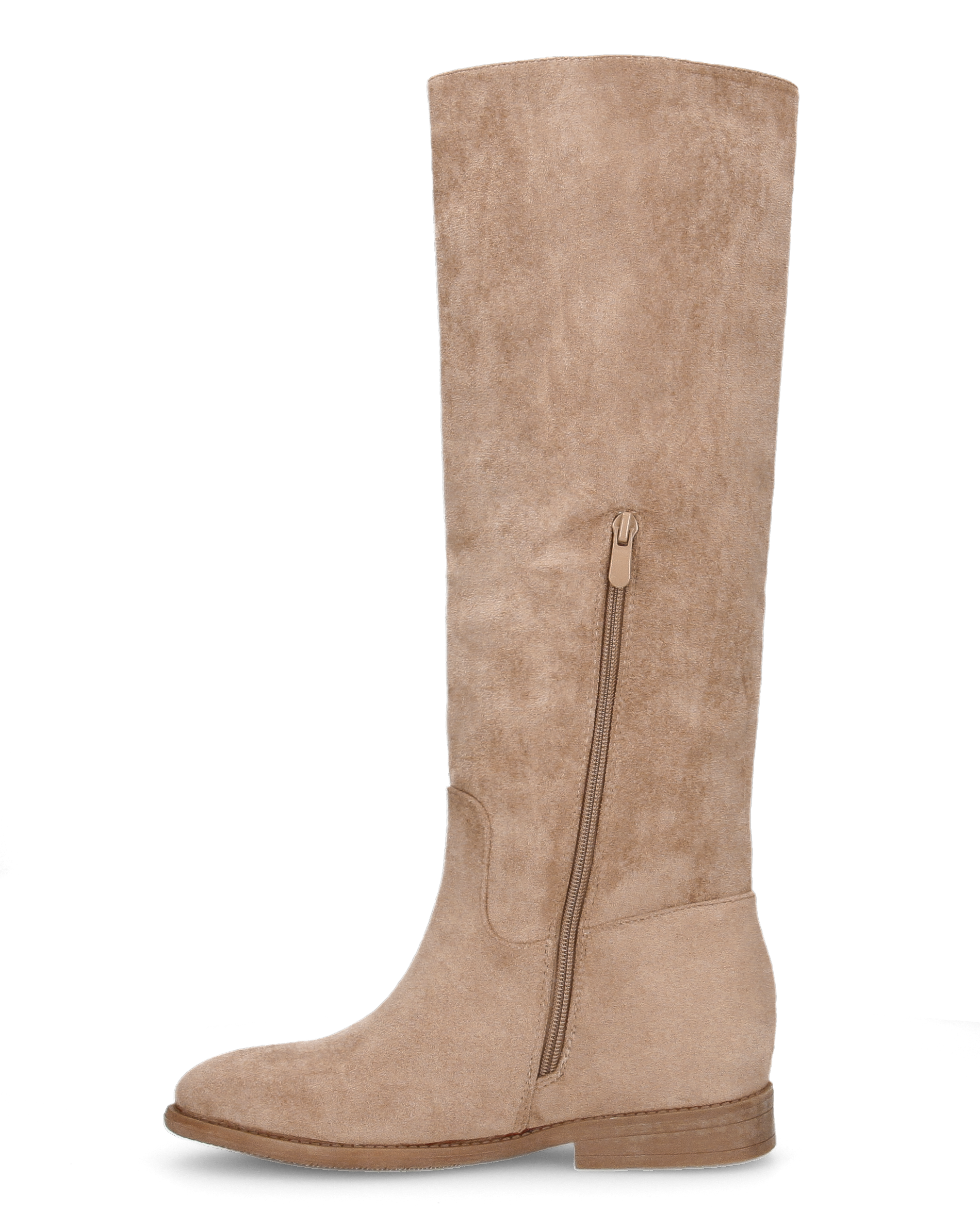 ANTEA - beige suede tall boots with internal wedge and gold trim