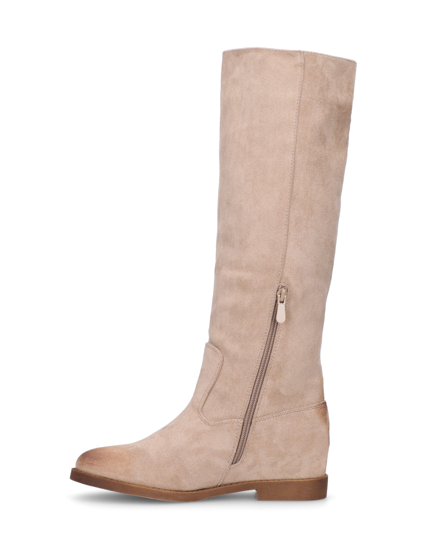 ANTEA - beige suede tall boots with hidden wedge and vintage-effect heel and toe