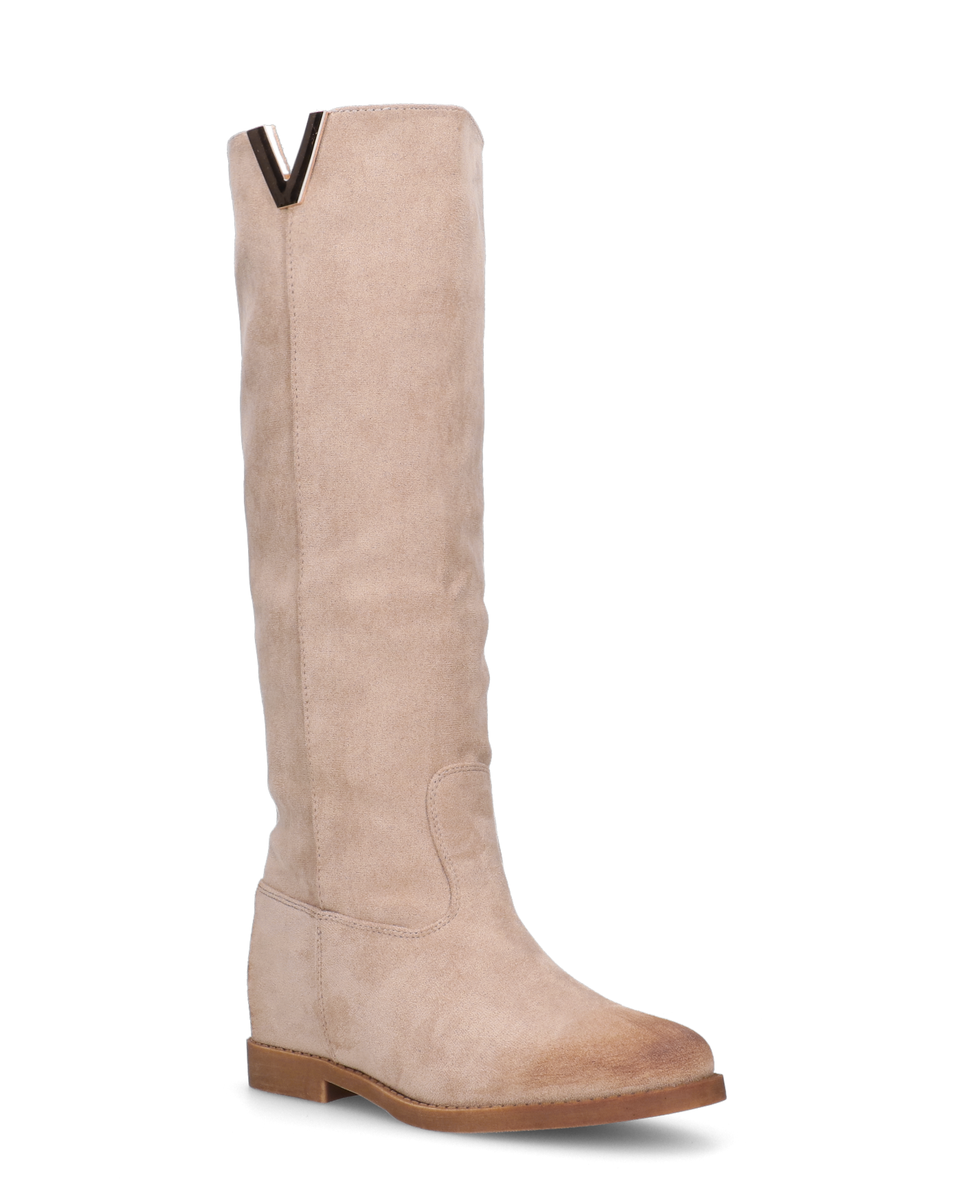 ANTEA - beige suede tall boots with hidden wedge and vintage-effect heel and toe