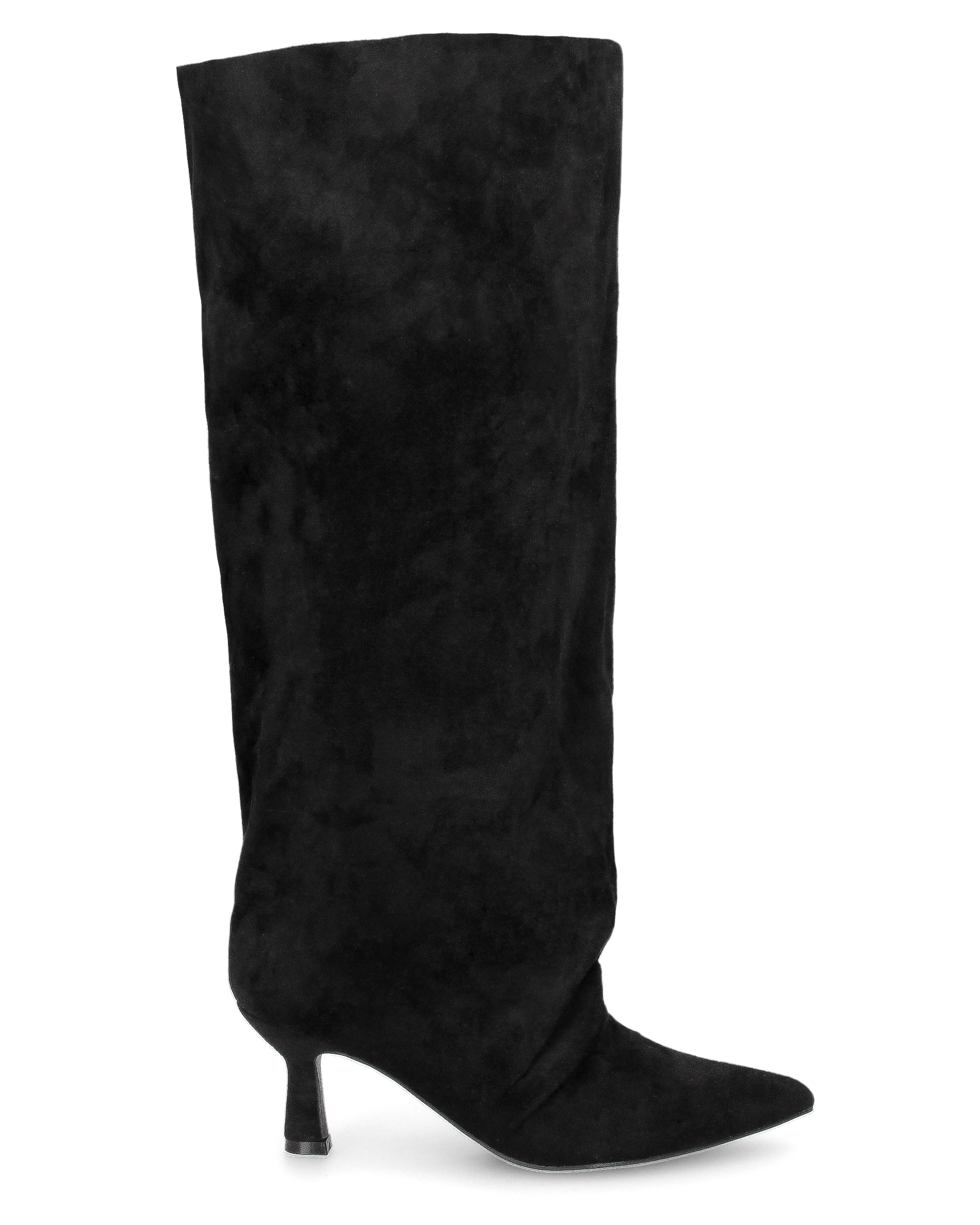 AXEL - black suede knee-high boot with wide shaft and gathered effect on the toe