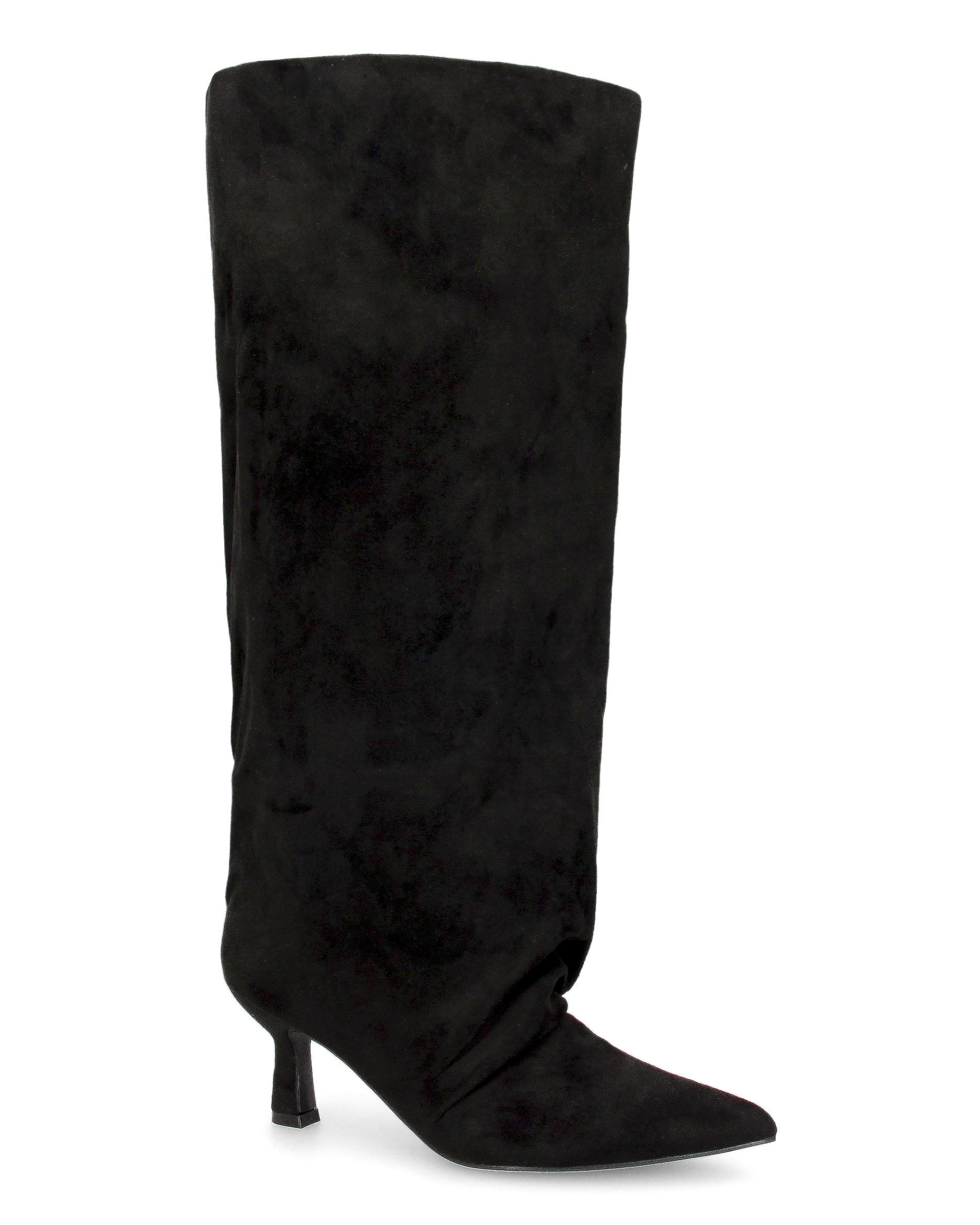 AXEL - black suede knee-high boot with wide shaft and gathered effect on the toe