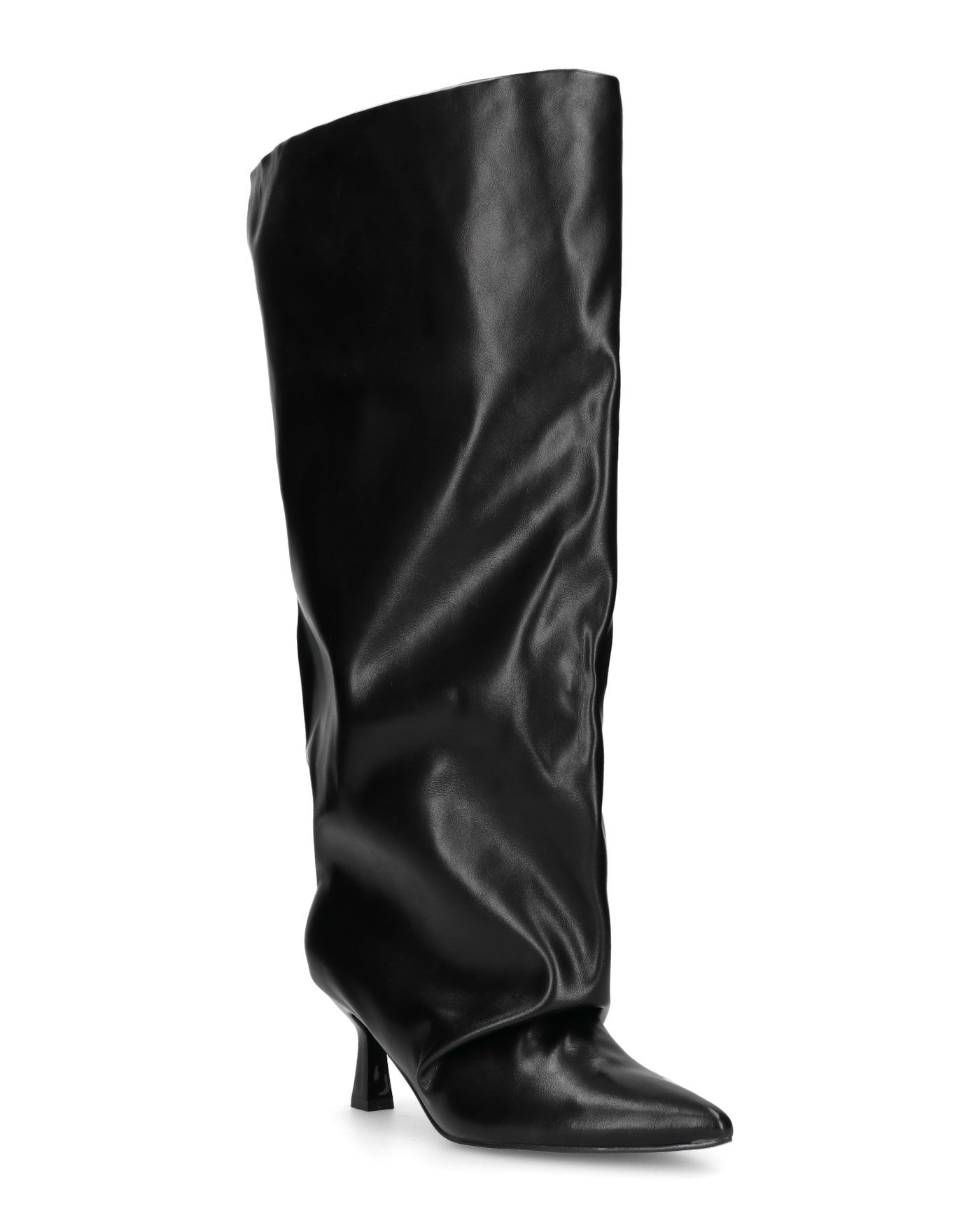 AXEL - black knee-high boot with wide shaft and gathered effect on the toe