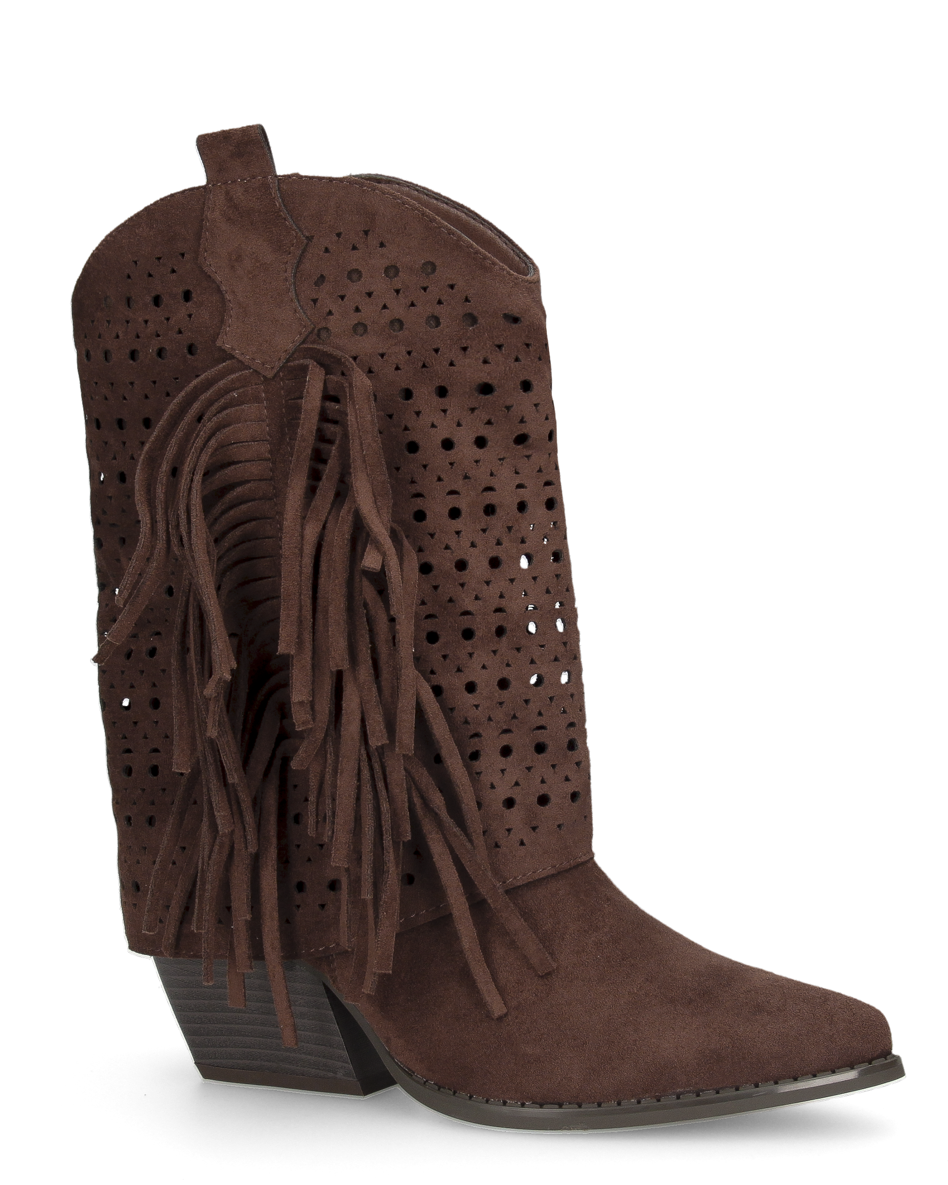 BLAIR - brown mid-calf Western boots with side fringe