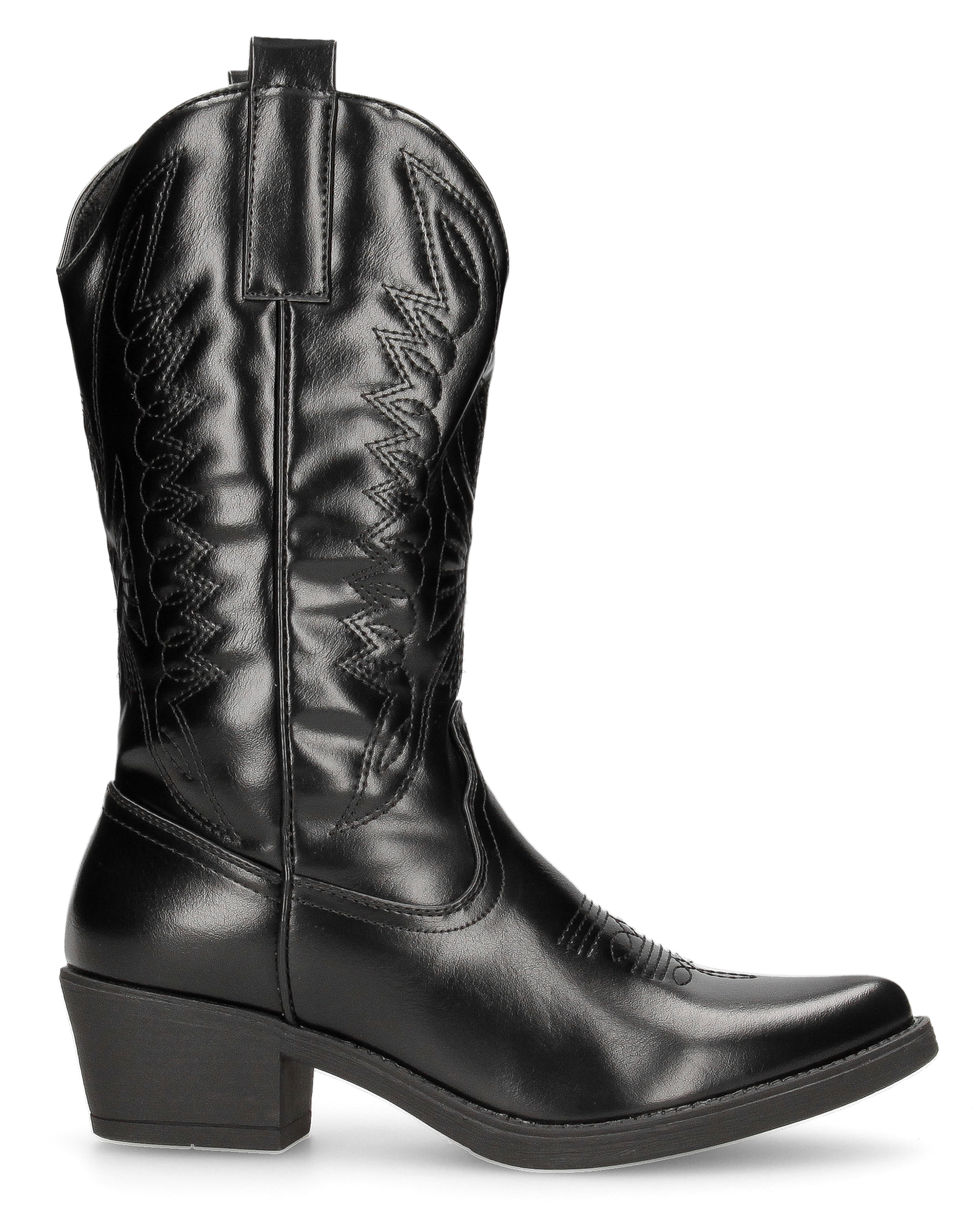 BONNIE - glossy black Western ankle boots with decorative embroidery