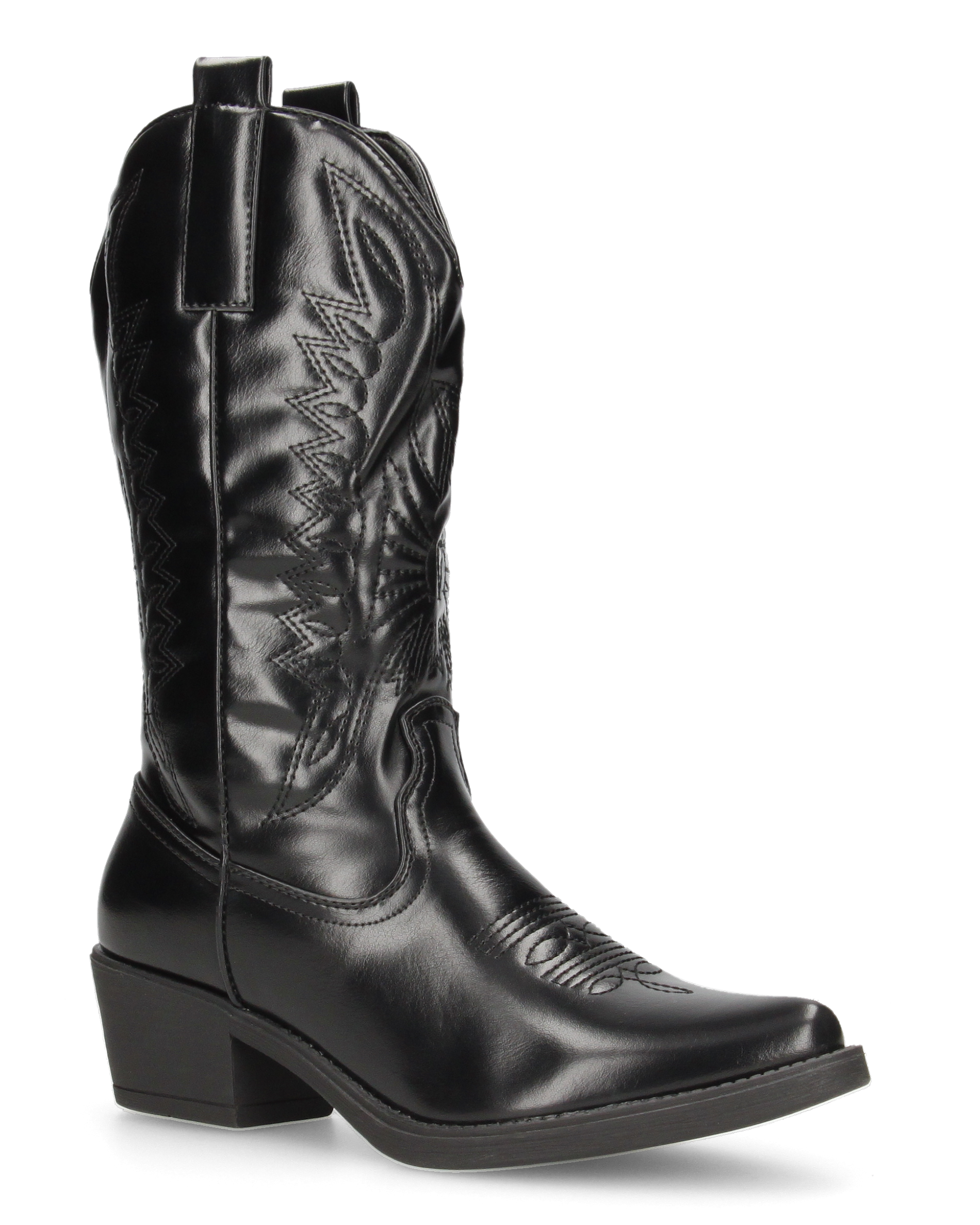 BONNIE - glossy black Western ankle boots with decorative embroidery