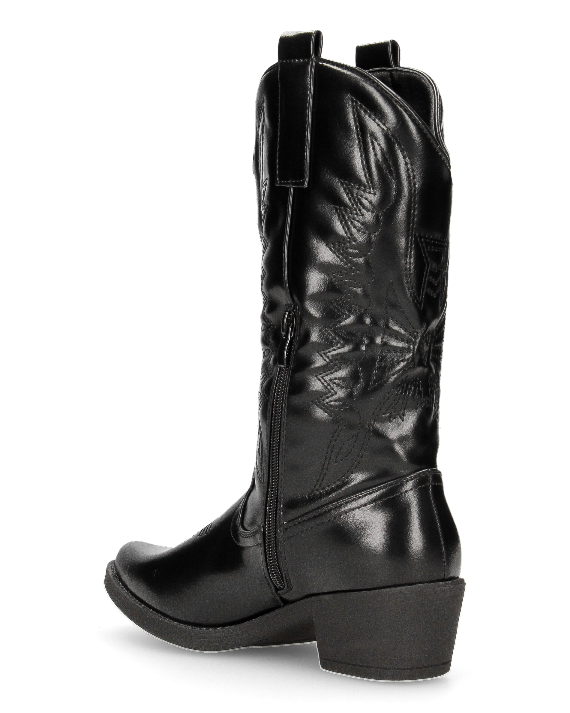BONNIE - glossy black Western ankle boots with decorative embroidery