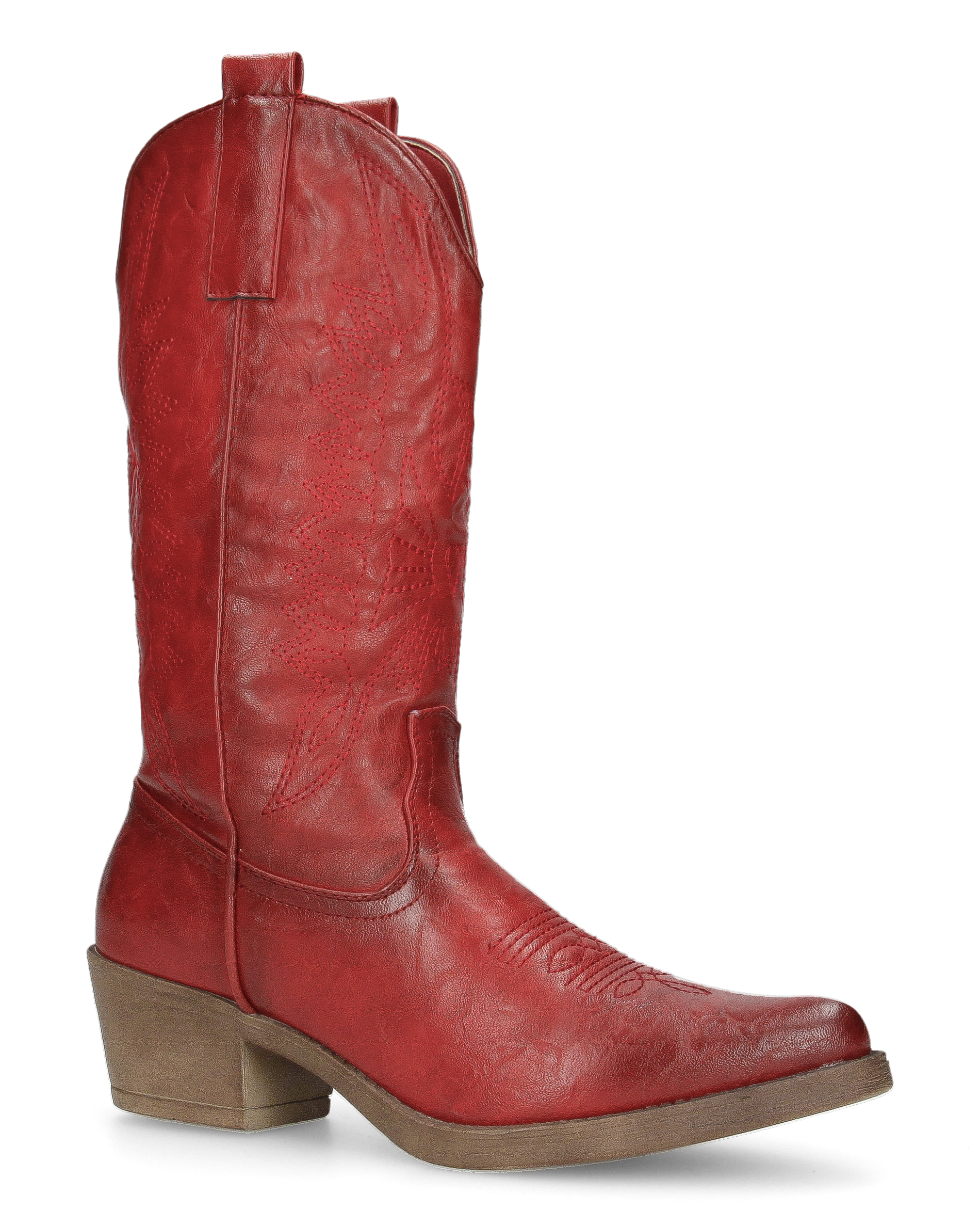 BONNIE - glossy red Western ankle boots with decorative embroidery