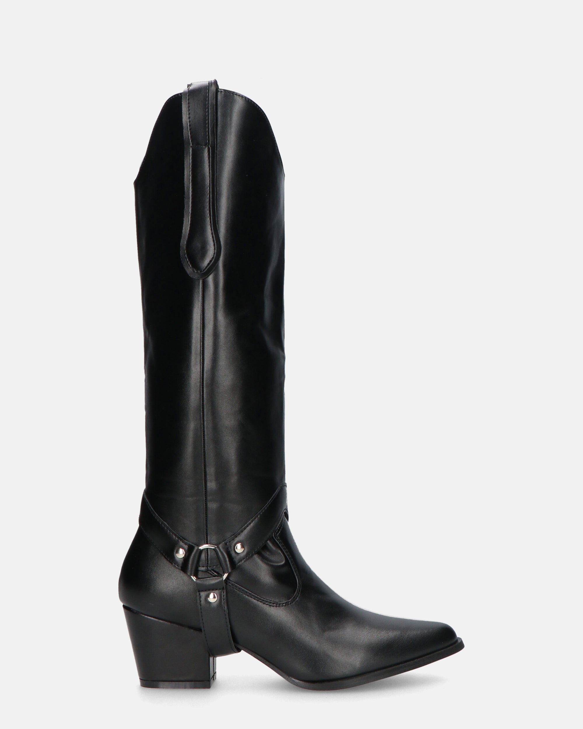 2-in-1 - CAMILA - Black Faux Leather Texan Boots with Removable Shaft