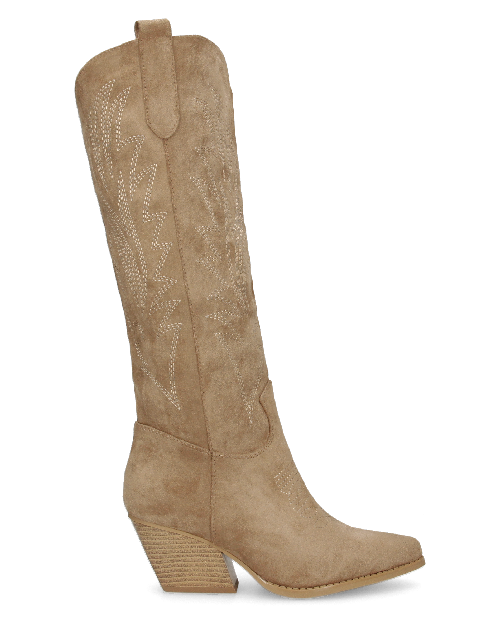CHRYSA - tall khaki Western boots with embroidered designs and zip closure