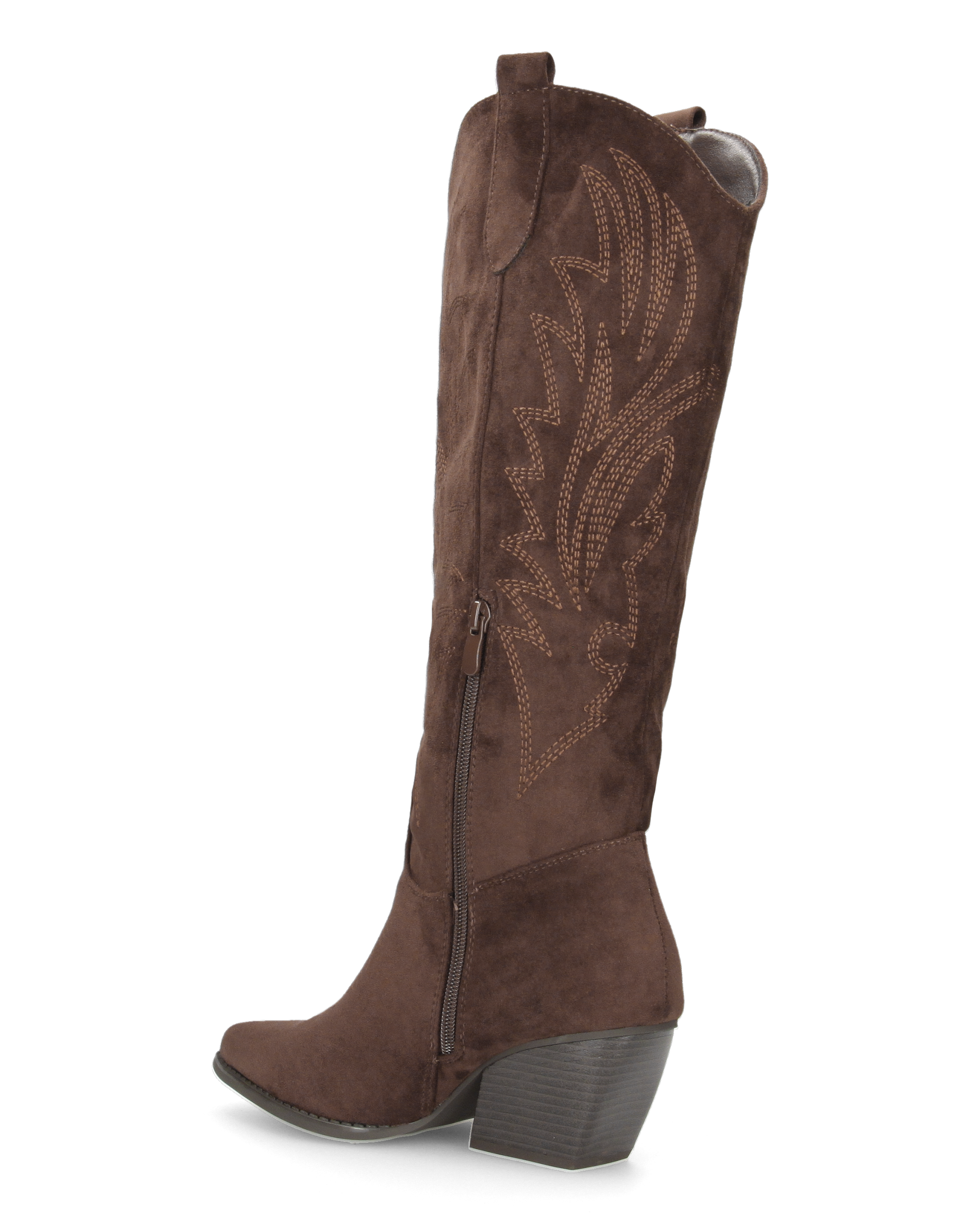 CHRYSA - tall brown Western boots with embroidered designs and zip closure