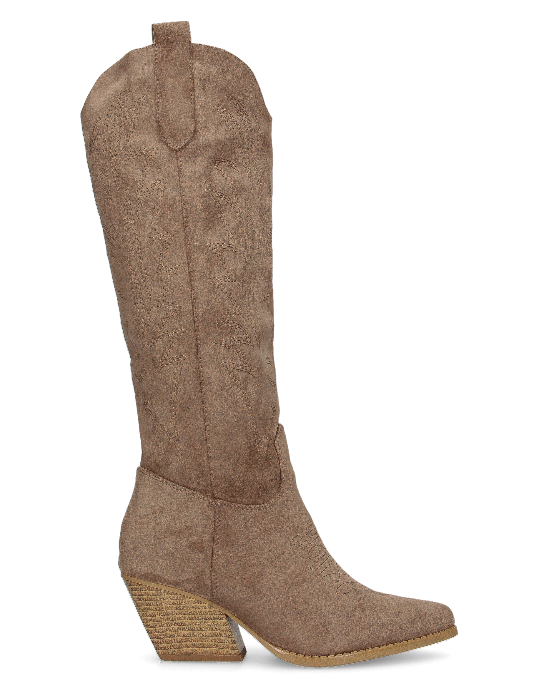 CHRYSA - tall khaki Western boots with embroidered designs and zip closure
