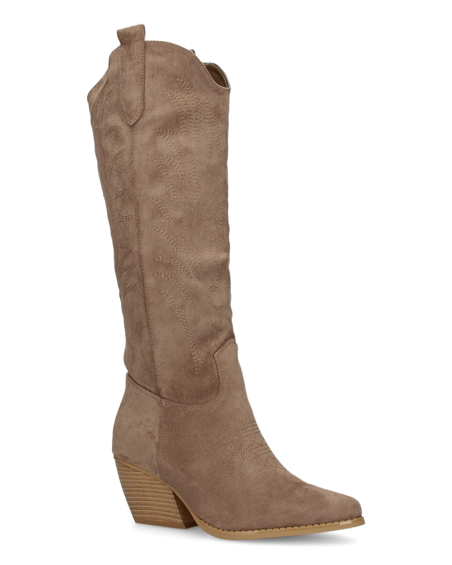 CHRYSA - tall khaki Western boots with embroidered designs and zip closure